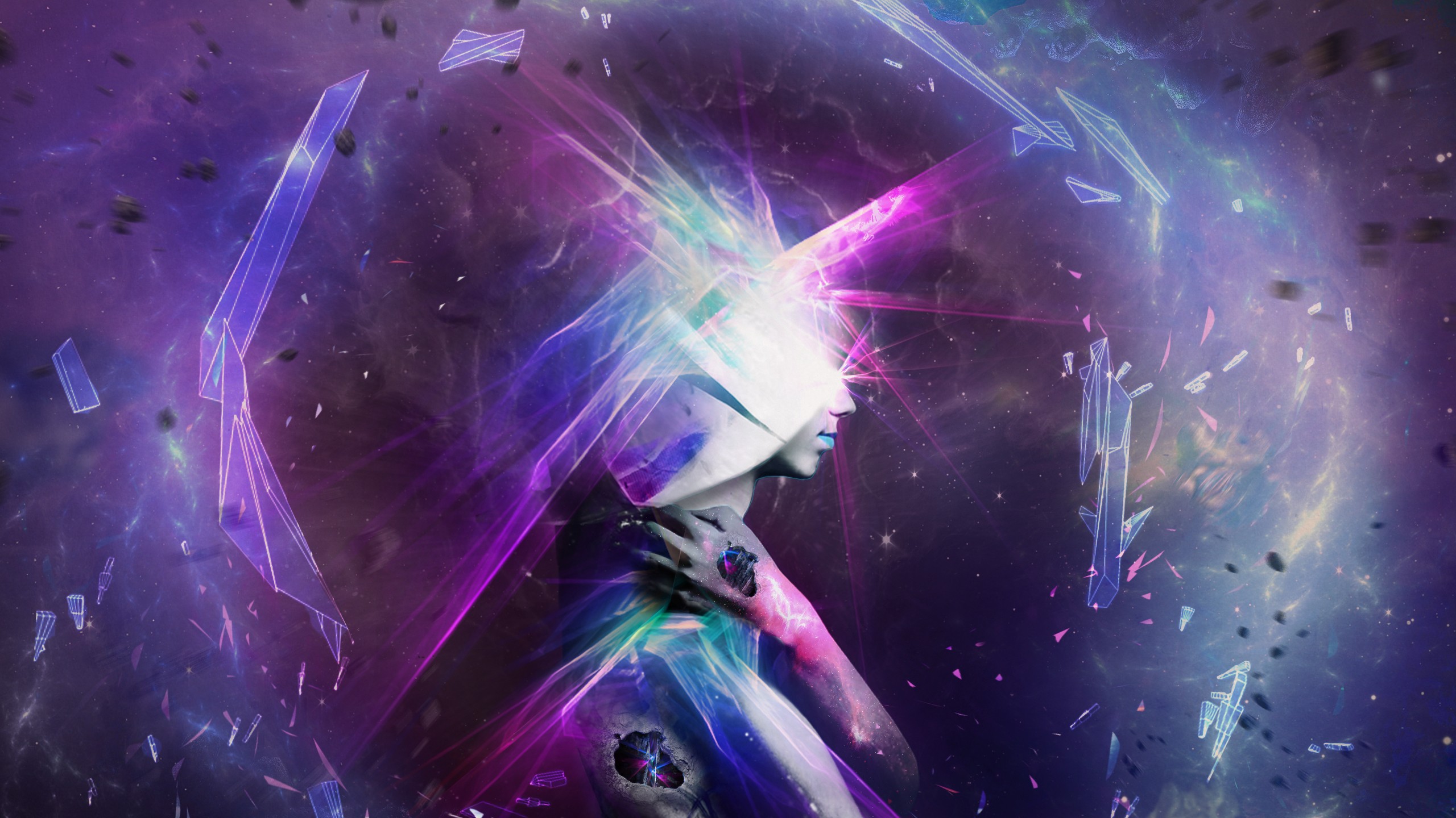 head, Profile, Hands, Digital art, Fantasy art, Glowing, Neon, Abstract, Artwork, 3D object Wallpaper HD / Desktop and Mobile Background