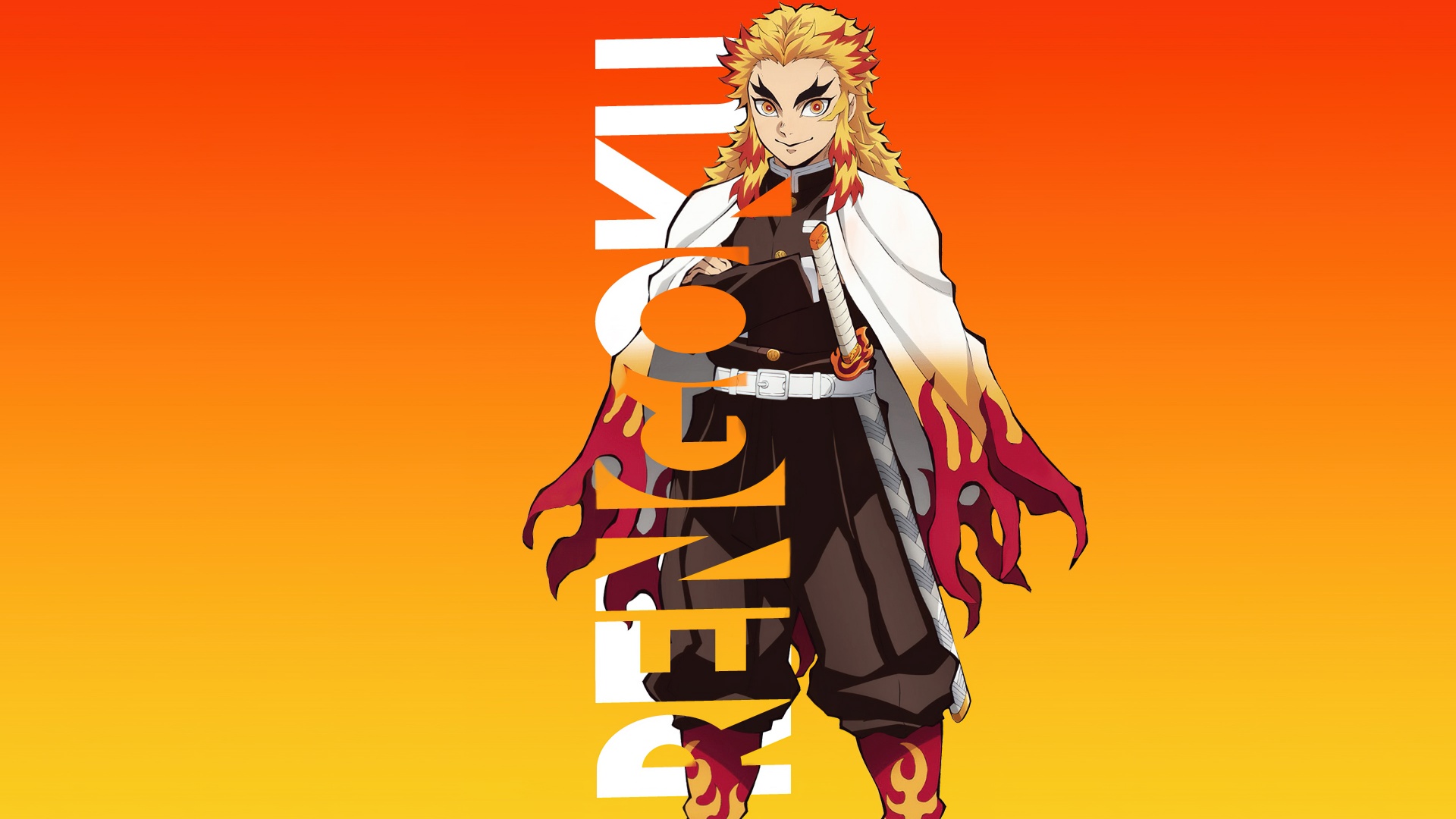 Kyojuro Rengoku Wallpaper 4K, Orange background