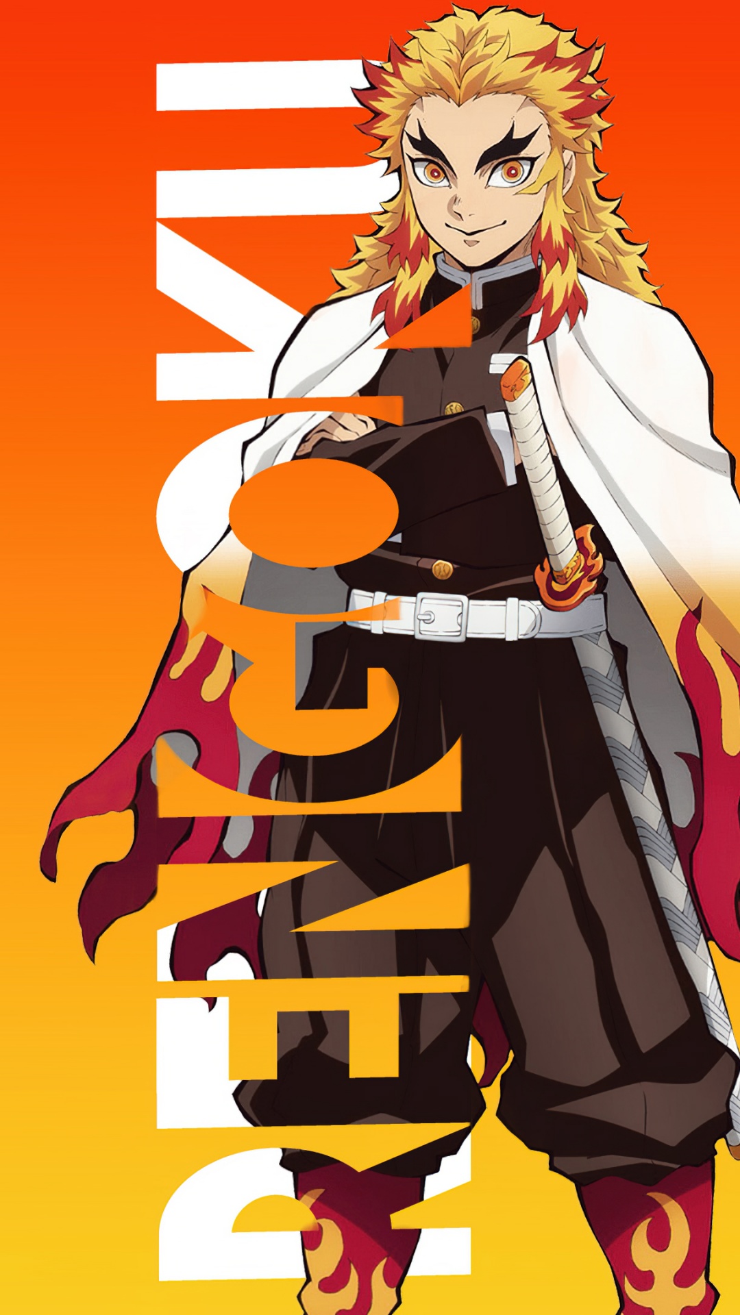 Kyojuro Rengoku Wallpaper 4K, Orange background