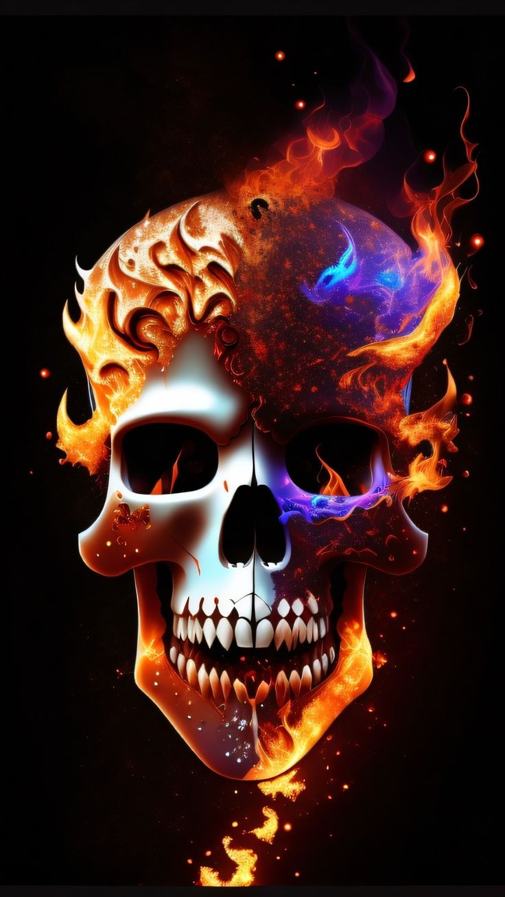 Skull On Fire Phone Wallpaper