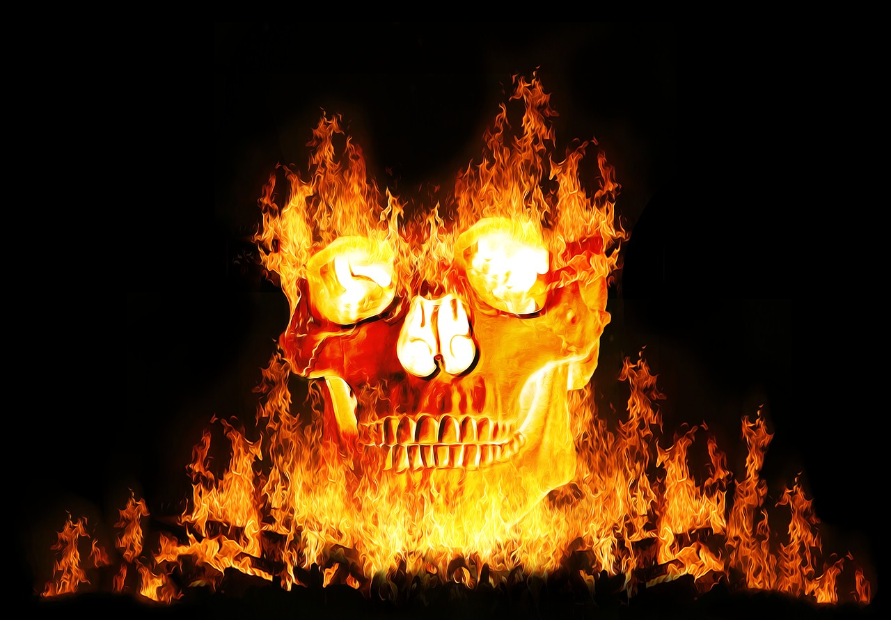 Download free photo of Halloween, skull, biker, flames, occult