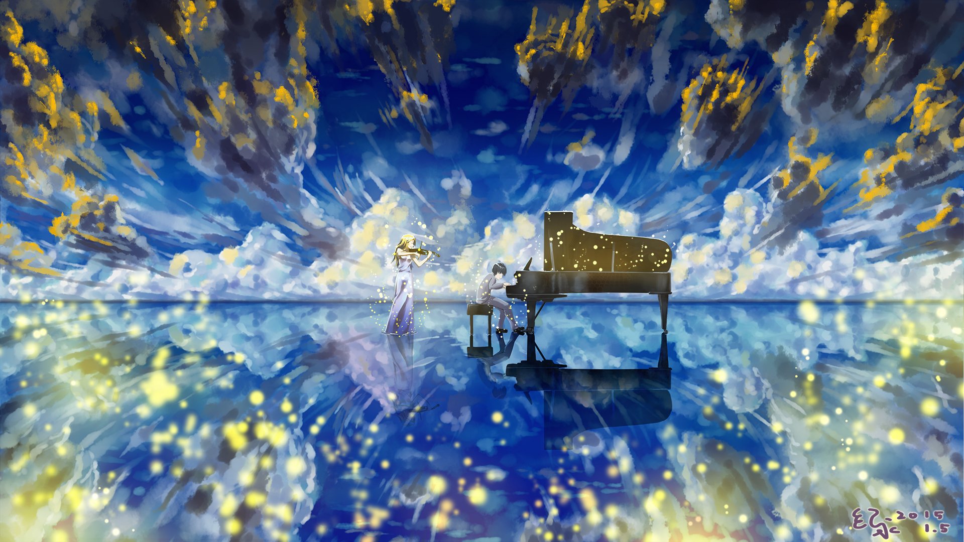 Your Lie in April HD Wallpaper: Reflections on the Ocean