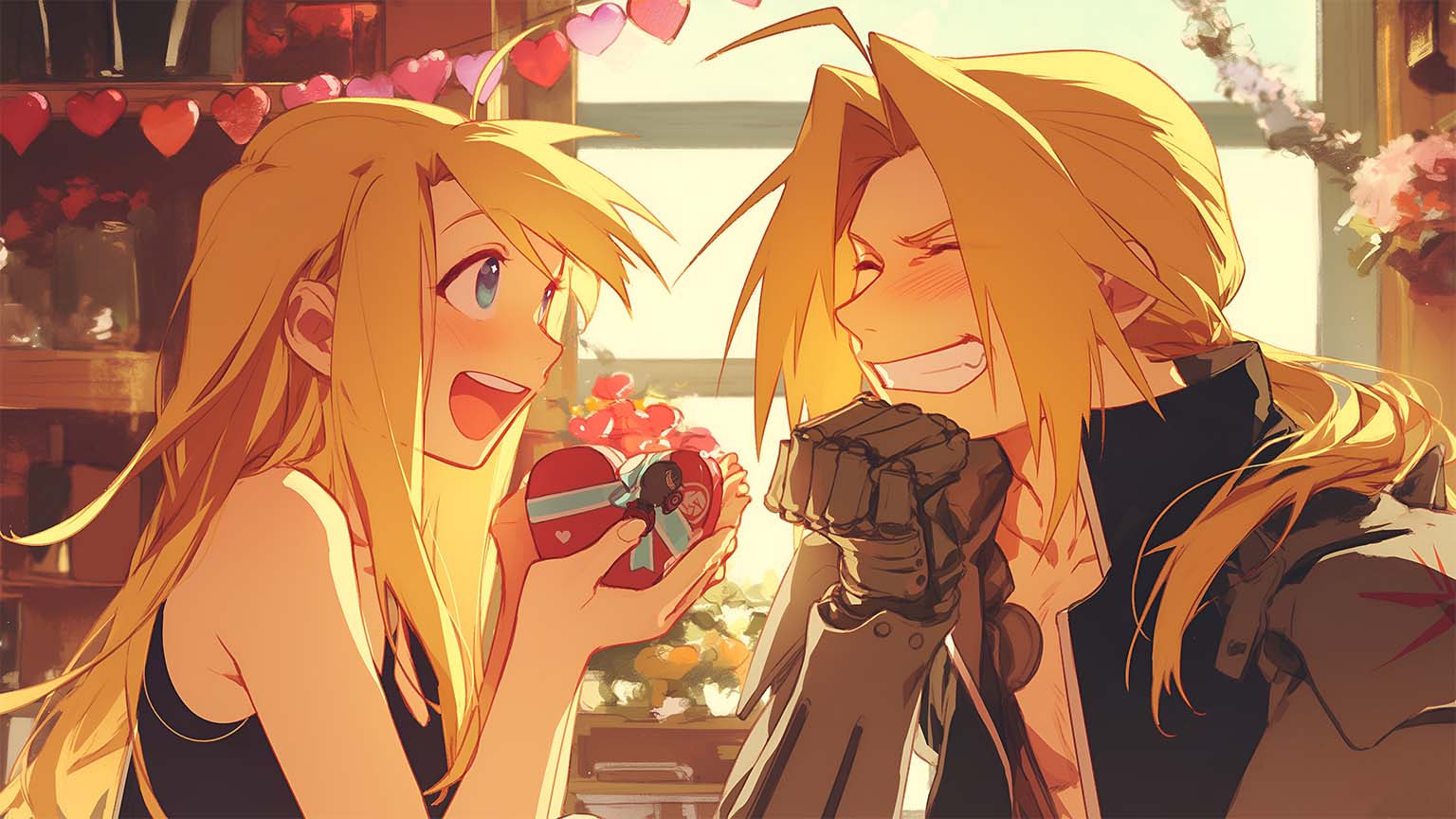 Edward and Winry Love Gift Desktop Valentines Wallpaper 4K