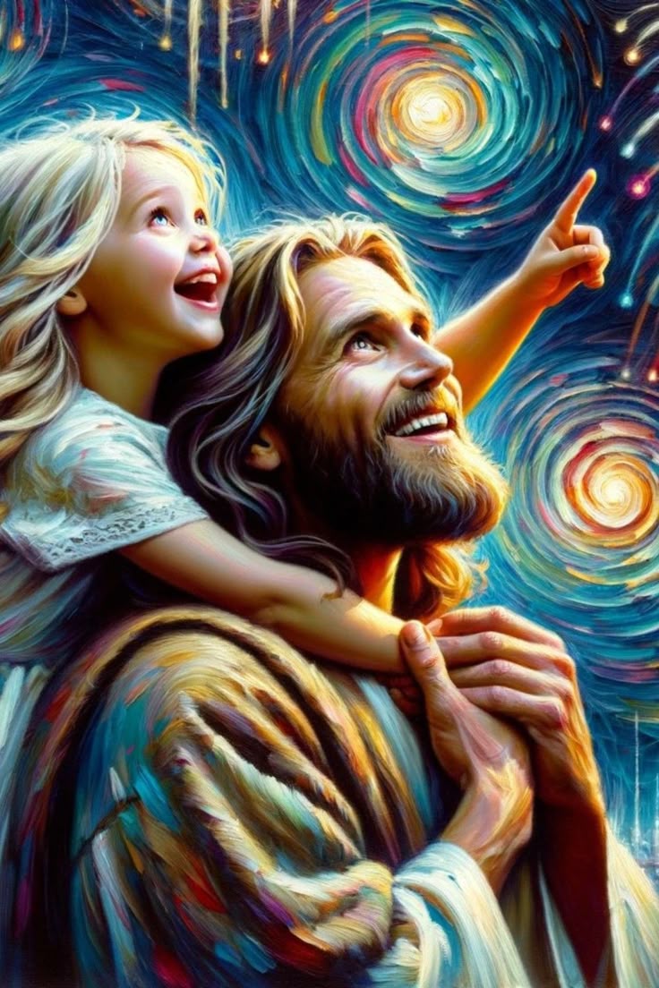 Jesus and me. Art wallpaper of beautiful lights in the nightsky