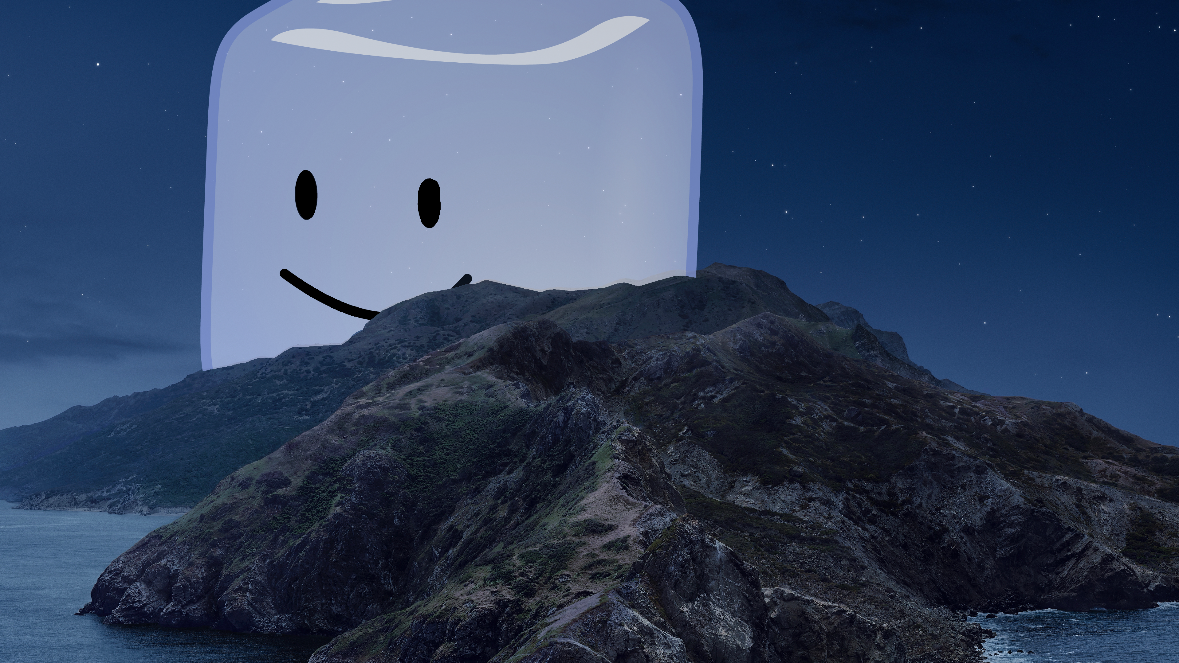 day 2 of putting bfdi characters behind parts of a wallpaper behind macOS Catalina