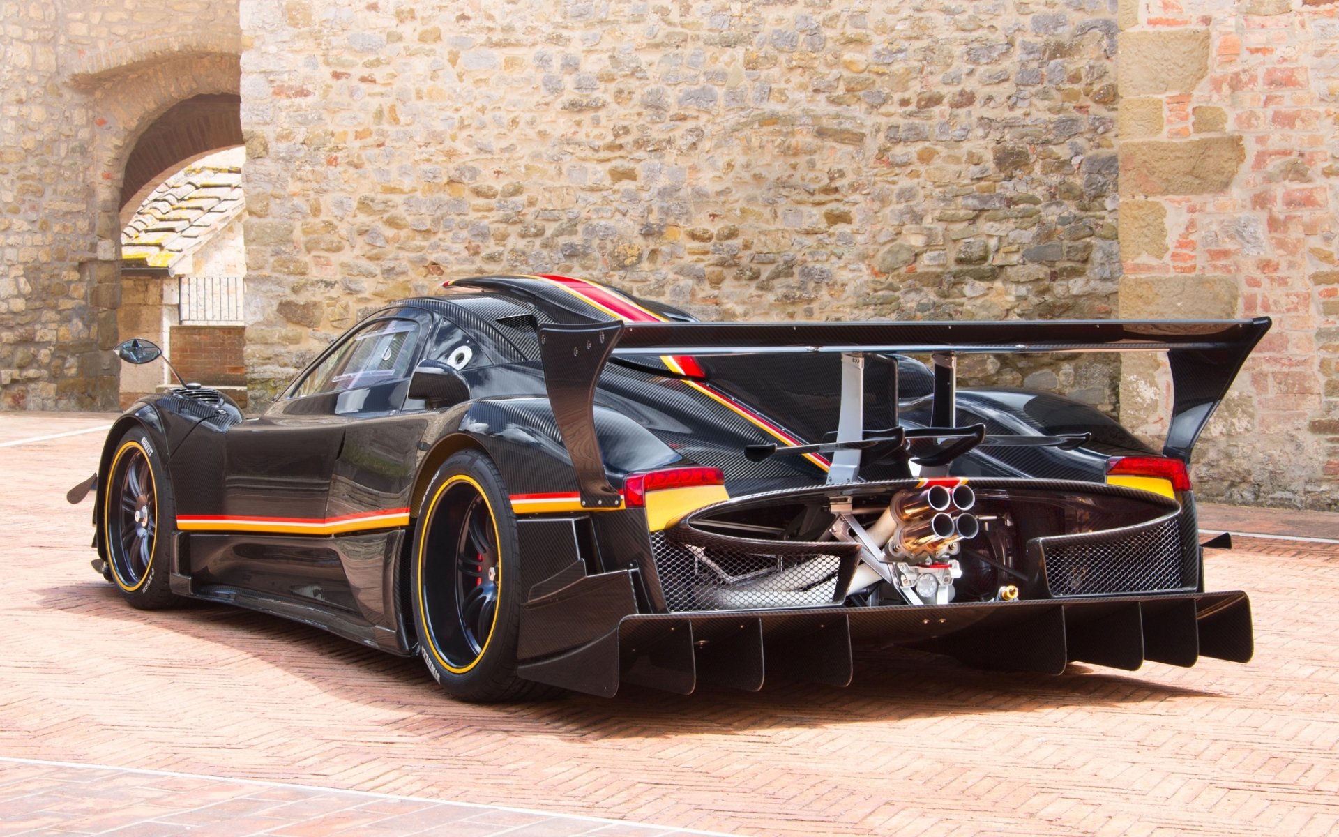 Black pagani zonda with red and yellow lines
