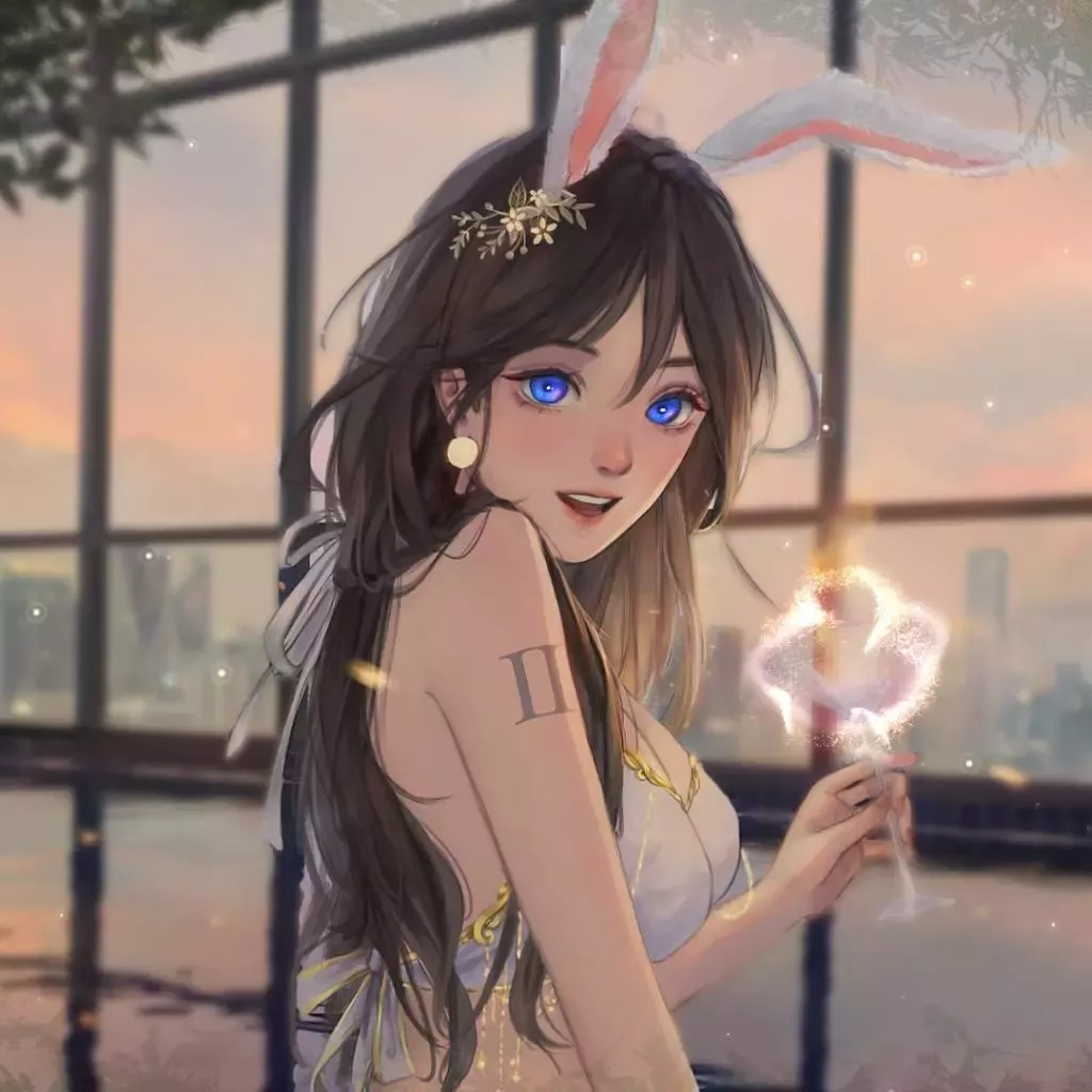 Live wallpaper Anime bunny girl, ears, glass, 4K download on VSThemes.org