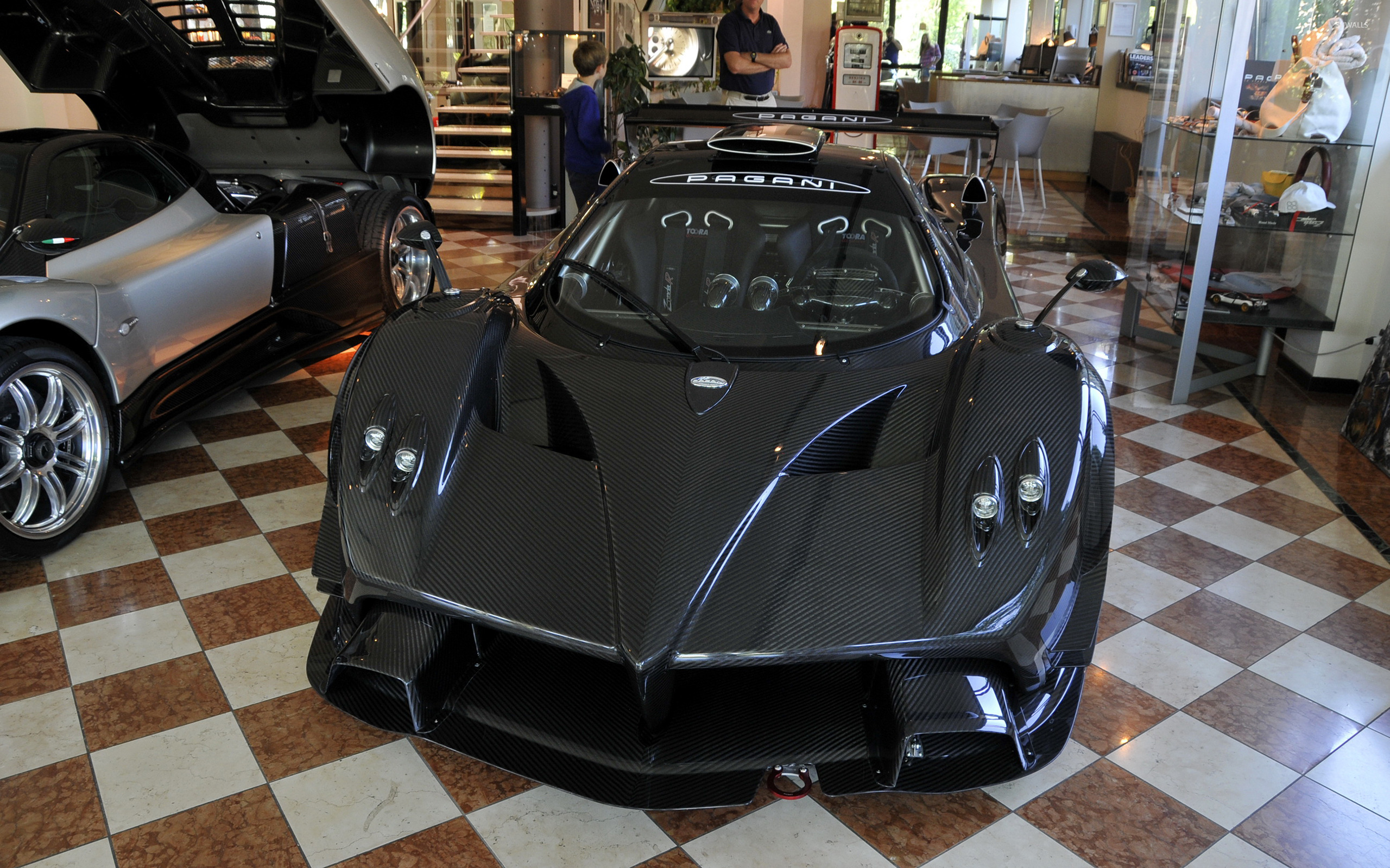 Black Pagani Zonda R in a museum wallpaper wallpaper
