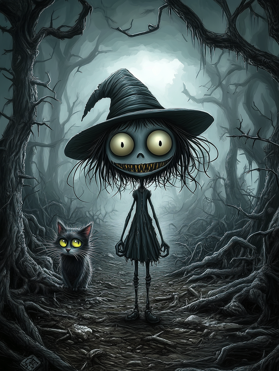 Download Spooky Witch Creepy Cartoon Haunted Forest. Royalty Free Stock Illustration Image
