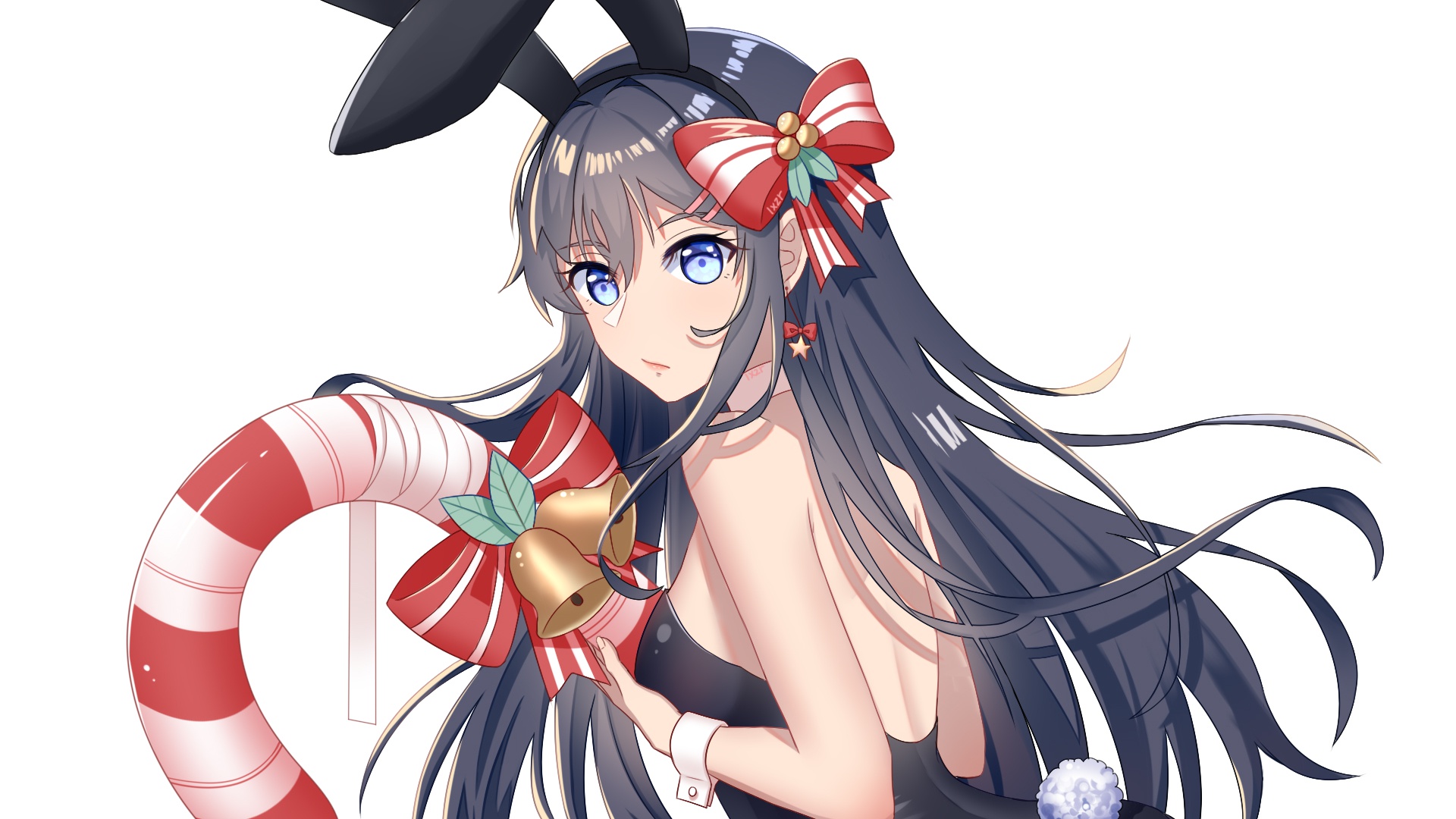 Wallpaper look, girl, new year, Christmas, rabbit, art, Seishun Yarou wa bunny girl Senpai no Yu Thigh, rabbit costume for mobile and desktop, section сёдзё, resolution 1920x1080