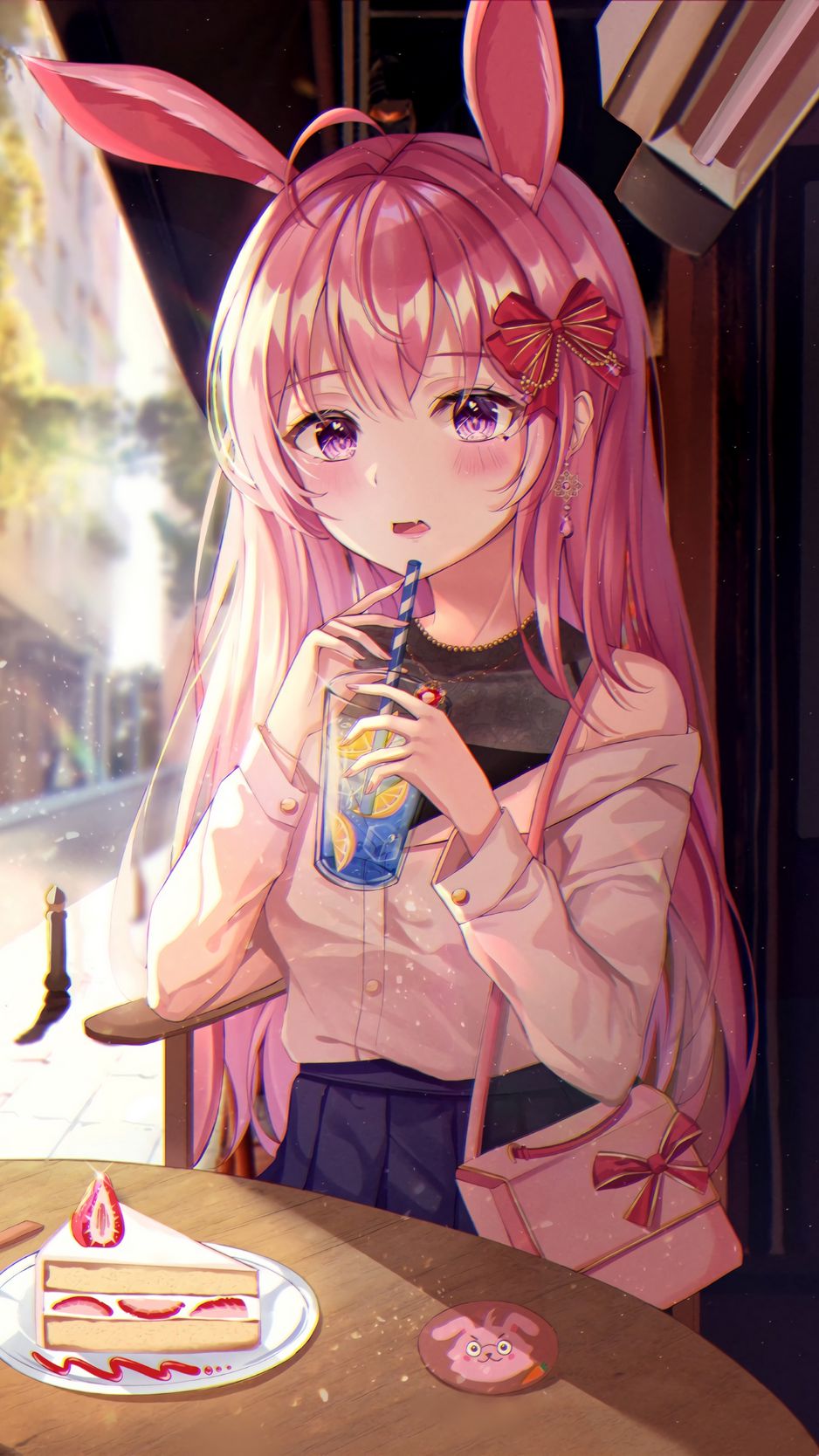 Download Wallpaper 938x1668 Girl, Ears, Rabbit, Anime, Cute Iphone 8 7 6s 6 For Parallax HD Background