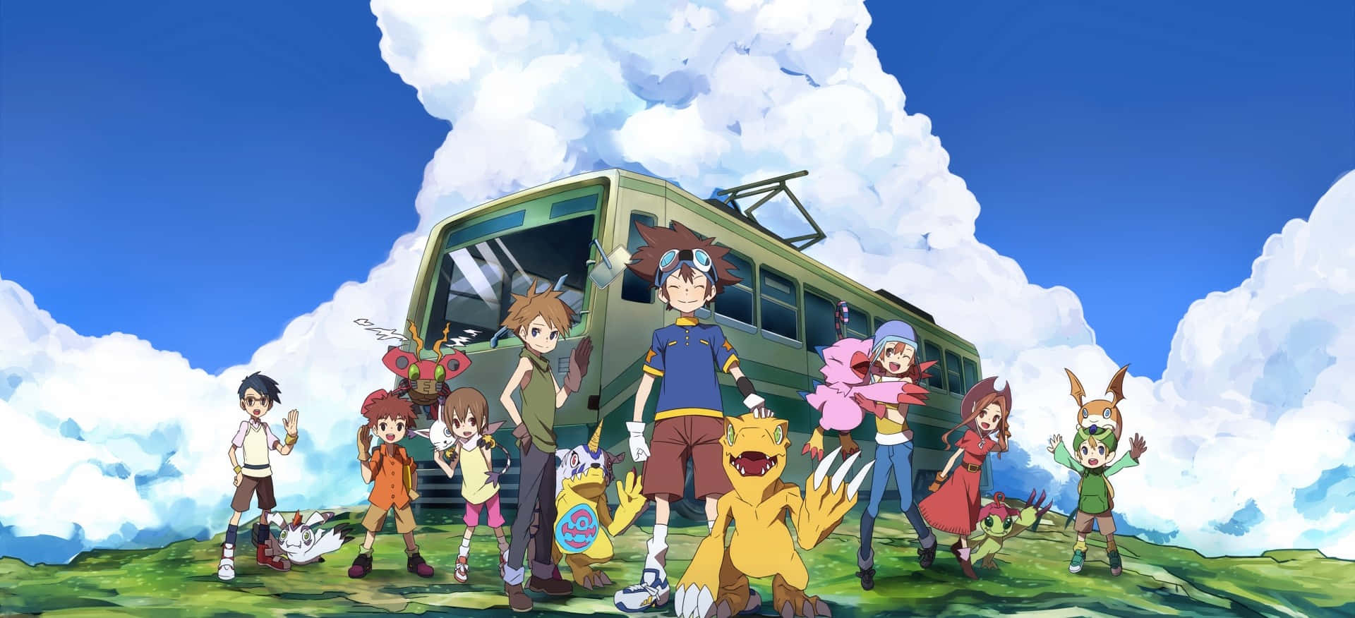 Download Adventurous Tentomon Enjoying The Day In The Digital World. Wallpaper