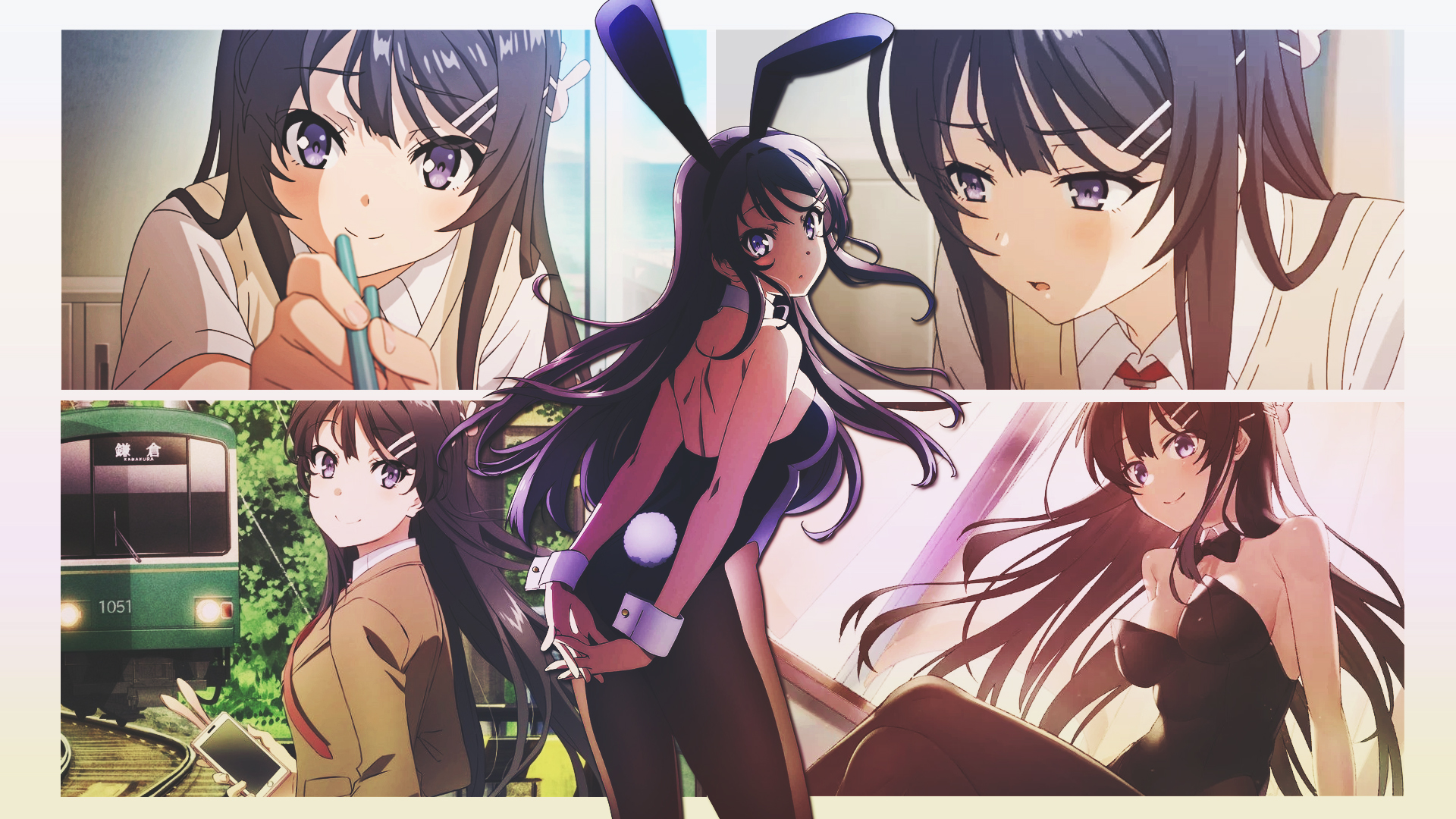 Anime Girls, Anime, Bunny Ears, Train, Purple Eyes, Seishun Buta Yarō Wa Bunny Girl Senpai No Yume Wo Minai, Sakurajima Maix1080 Wallpaper