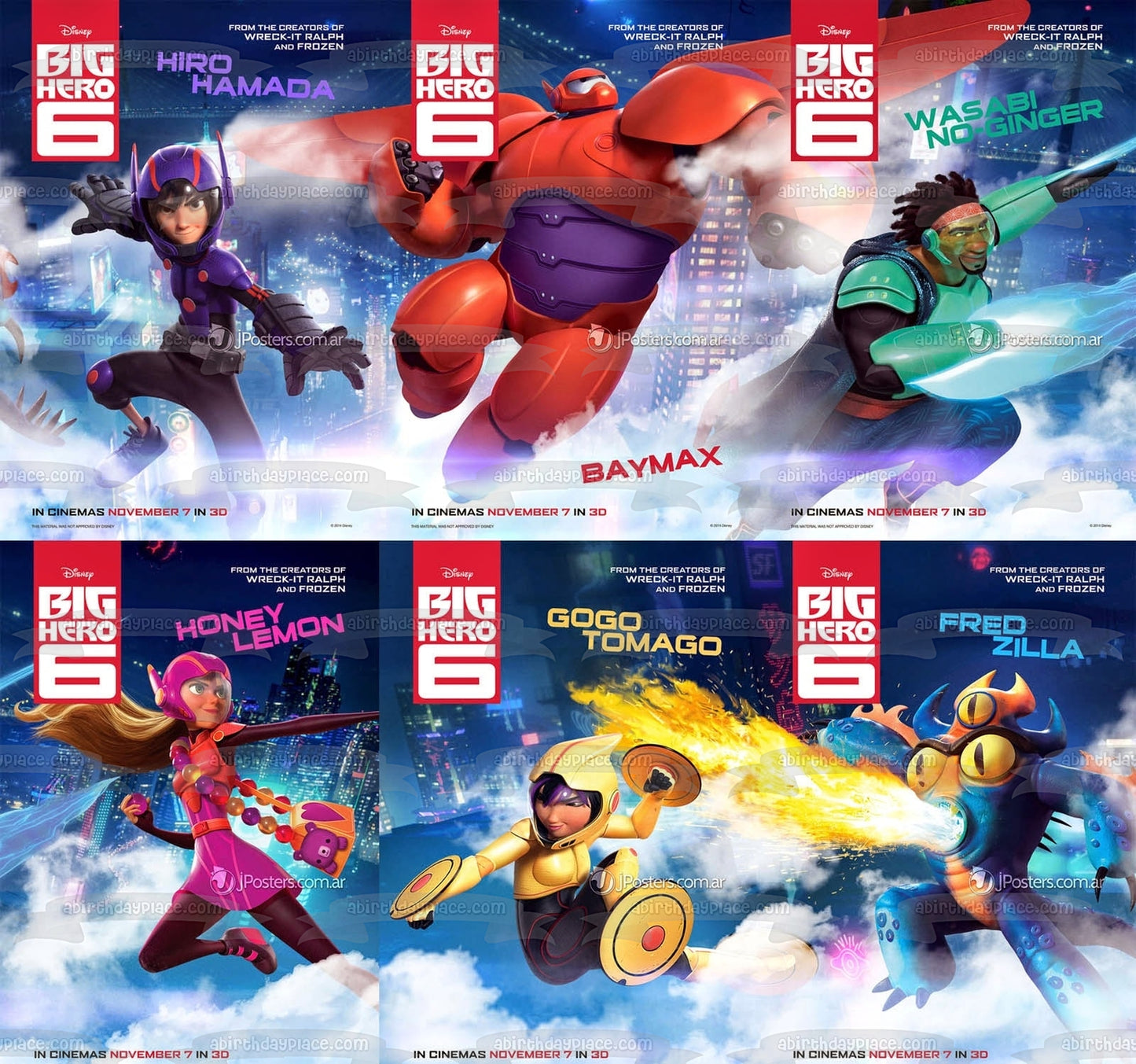 Disney Big Hero 6 Hiro Hamada Baymax Gogo Tomago Fred Zilla Honey Lemo