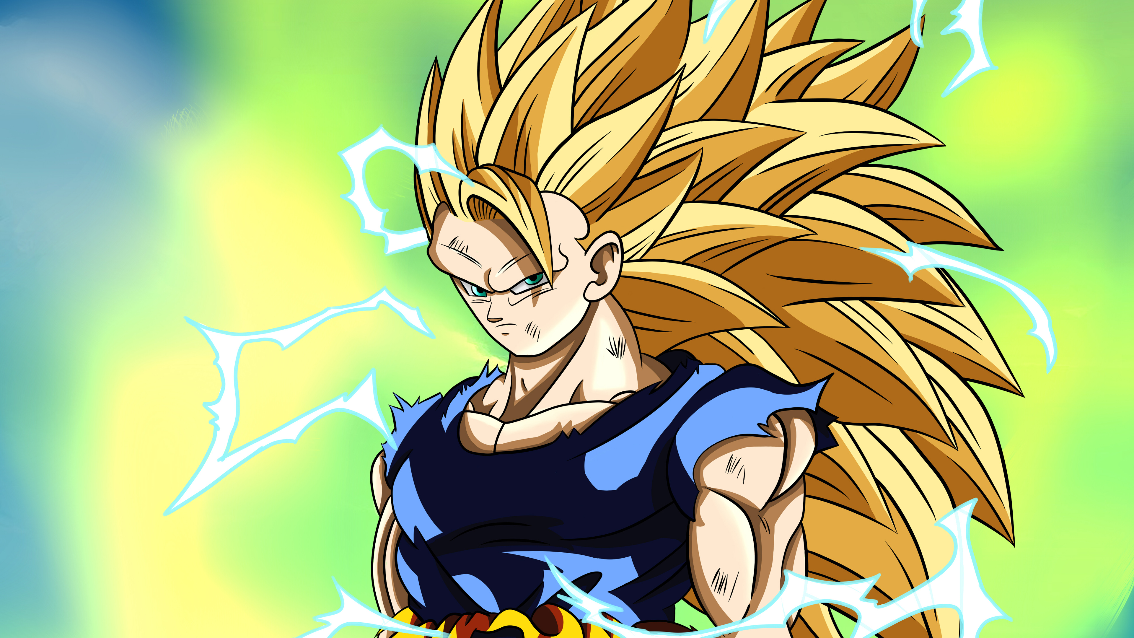 Goku Super Saiyan 3 Colorful Background 4K HD Dragon Ball Wallpaper