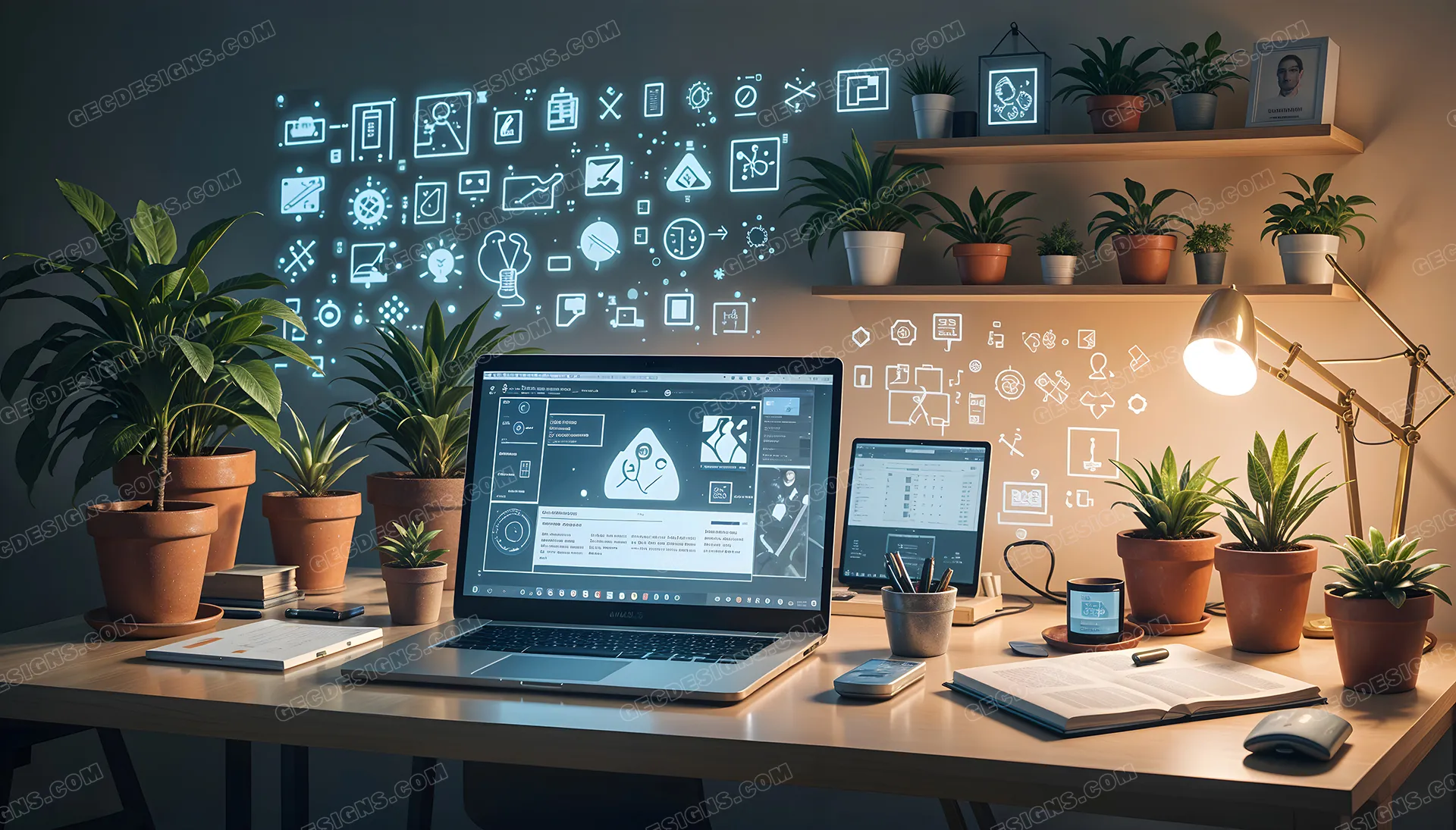 Home office work desk setup wallpaper