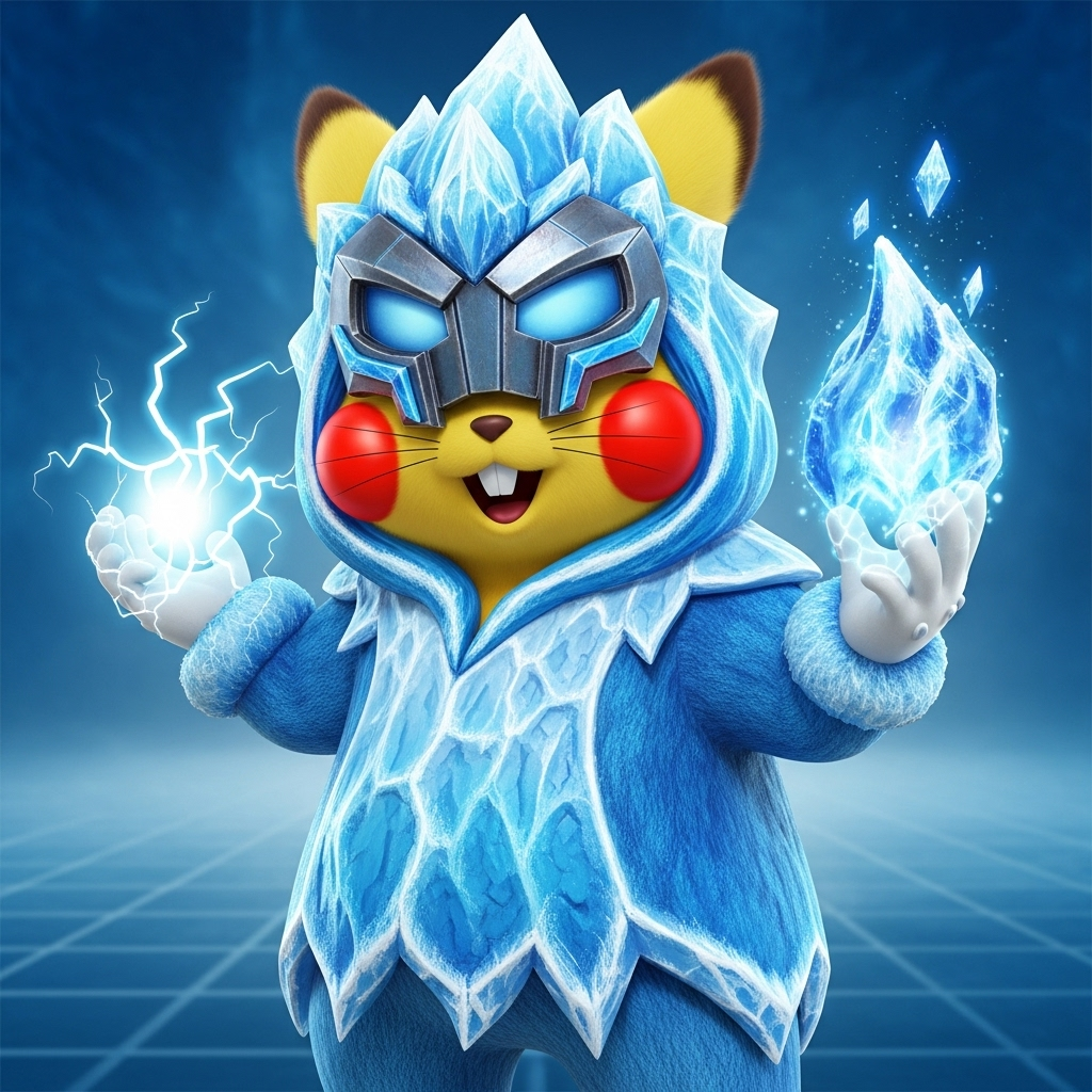 Pikachu In Sub Zero Costume. Frosty Fusion. AI Art Generator. Easy Peasy.AI