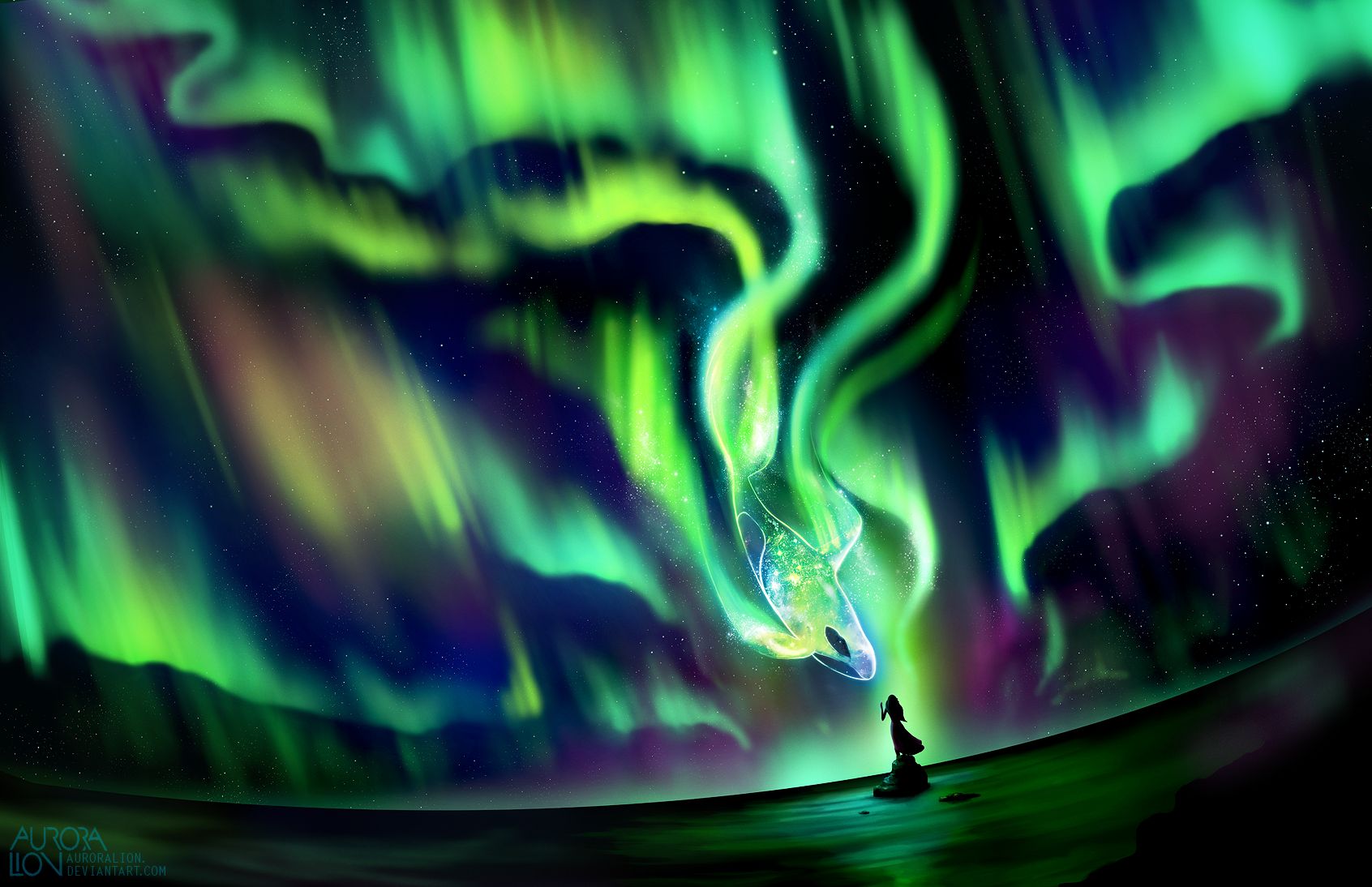 Phone wallpaper: Aurora Borealis, Anime