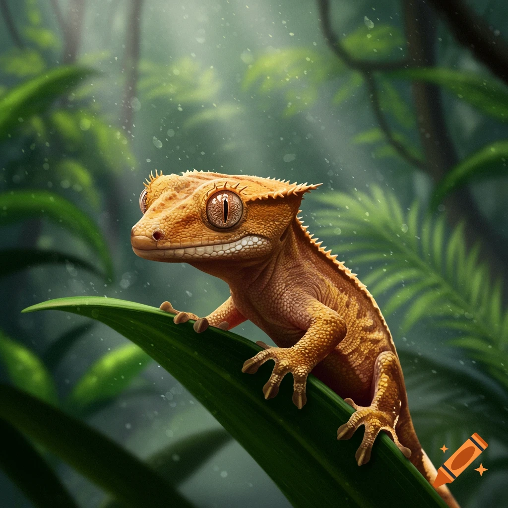 Cute Green Crested Gecko created on Craiyon