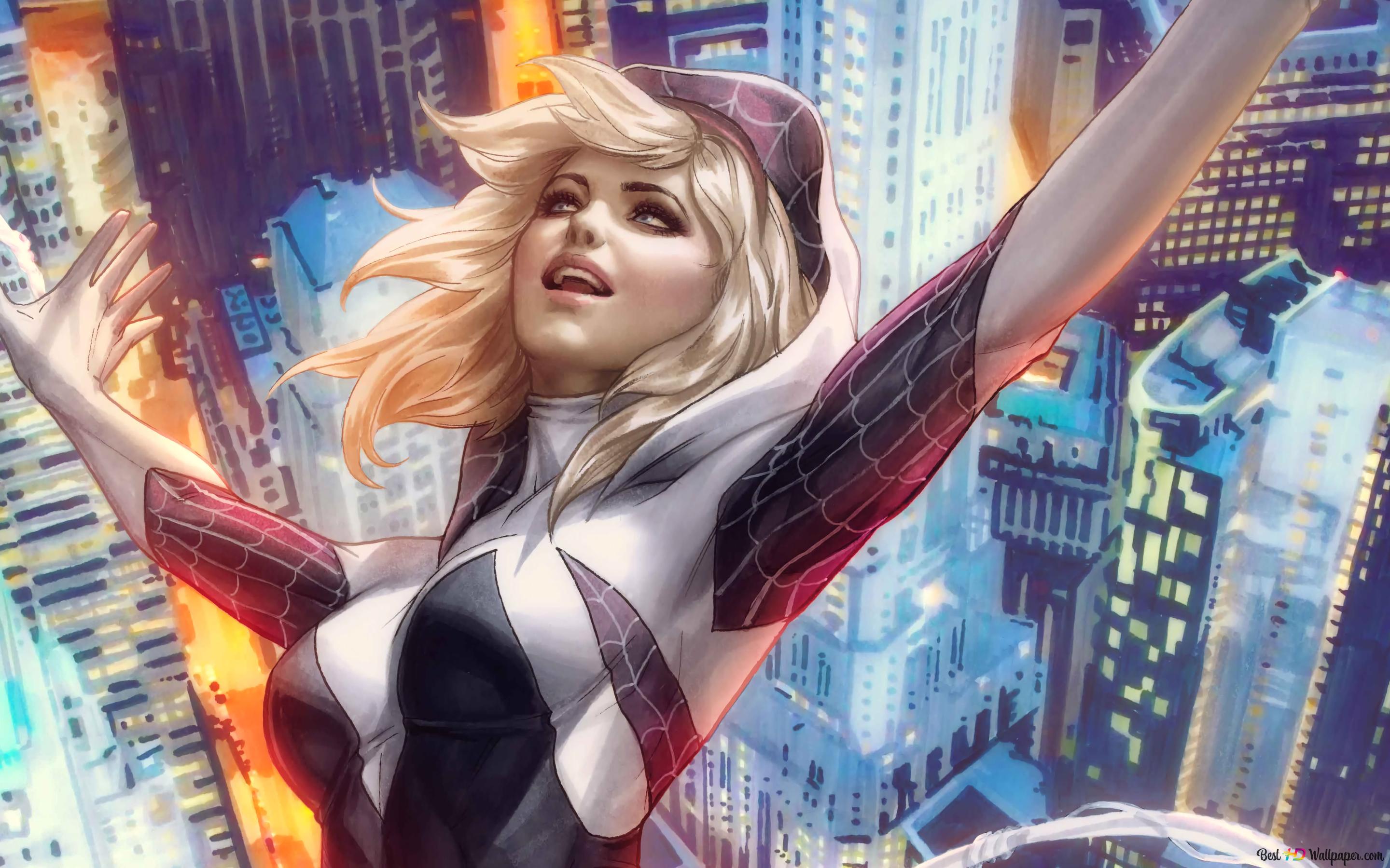 Falling Spider Gwen 4K Wallpaper Download