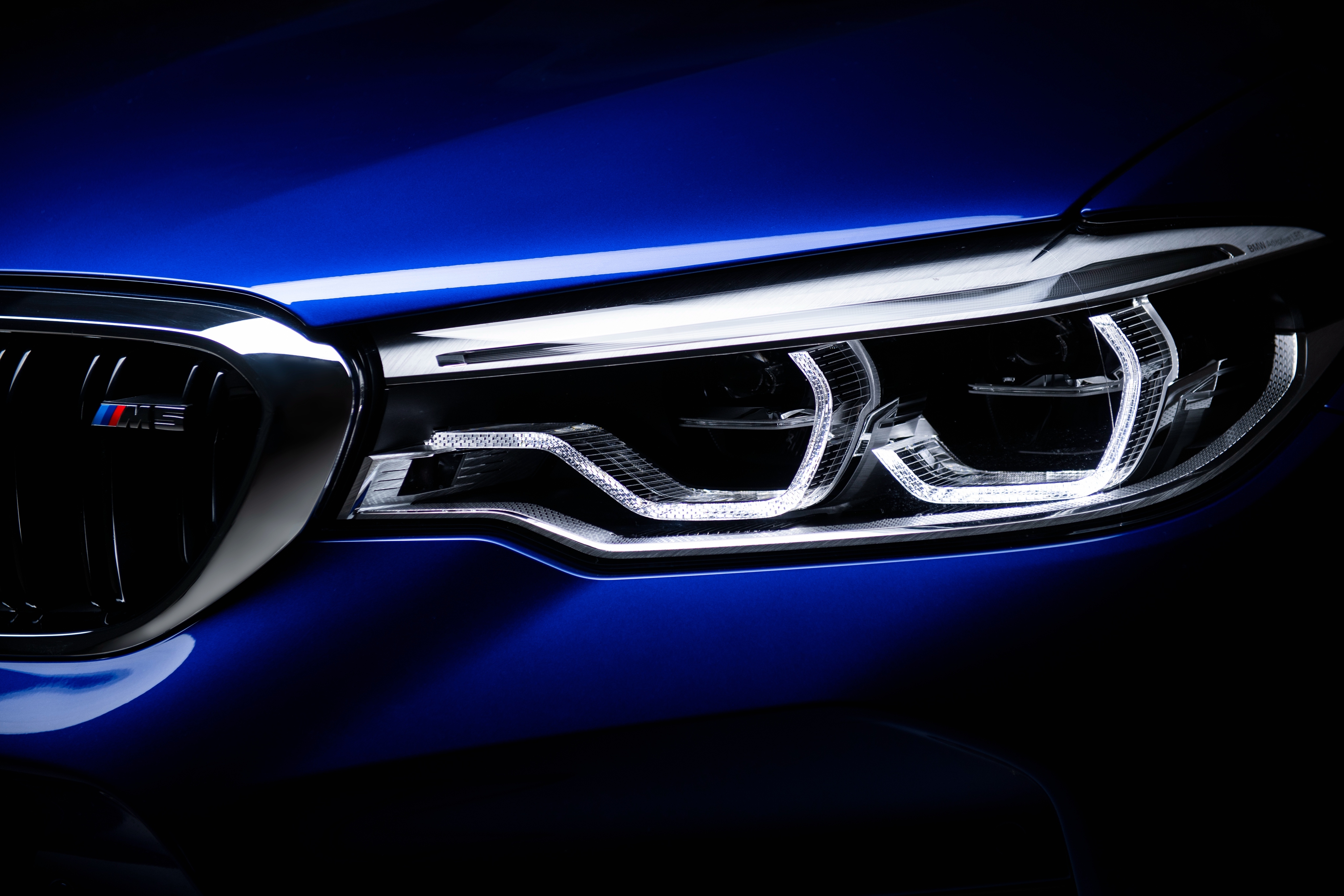 BMW M5 headlights on blue bodywork · 1280x800 free photo from virtual and wallpaper