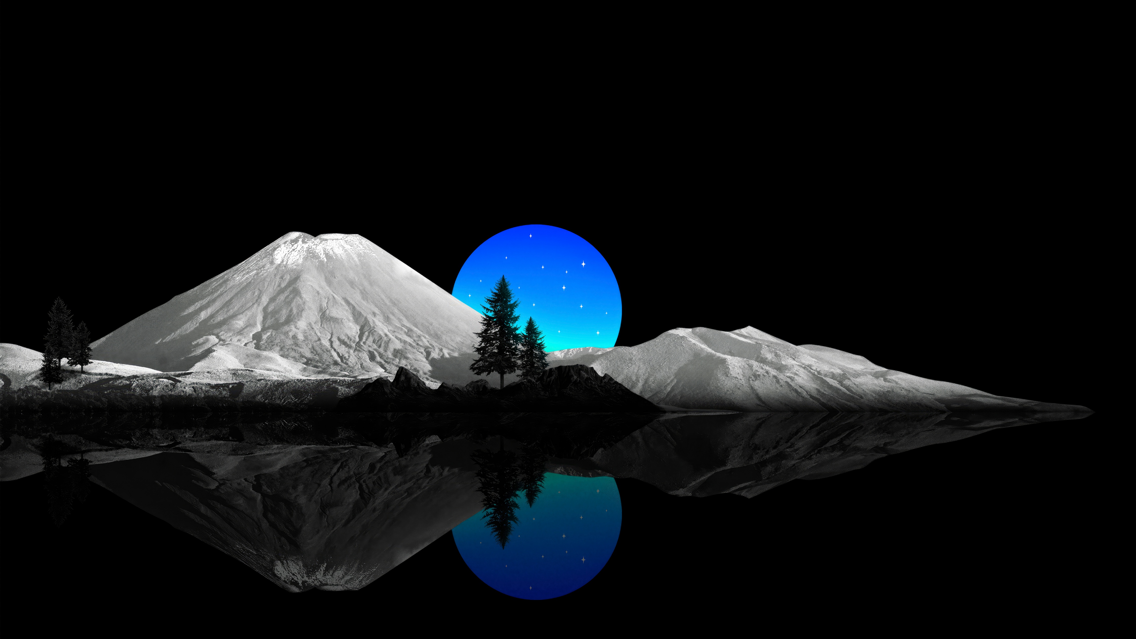 Dark aesthetic Wallpaper 4K, Blue moon, Scenery, Scenic, Moon