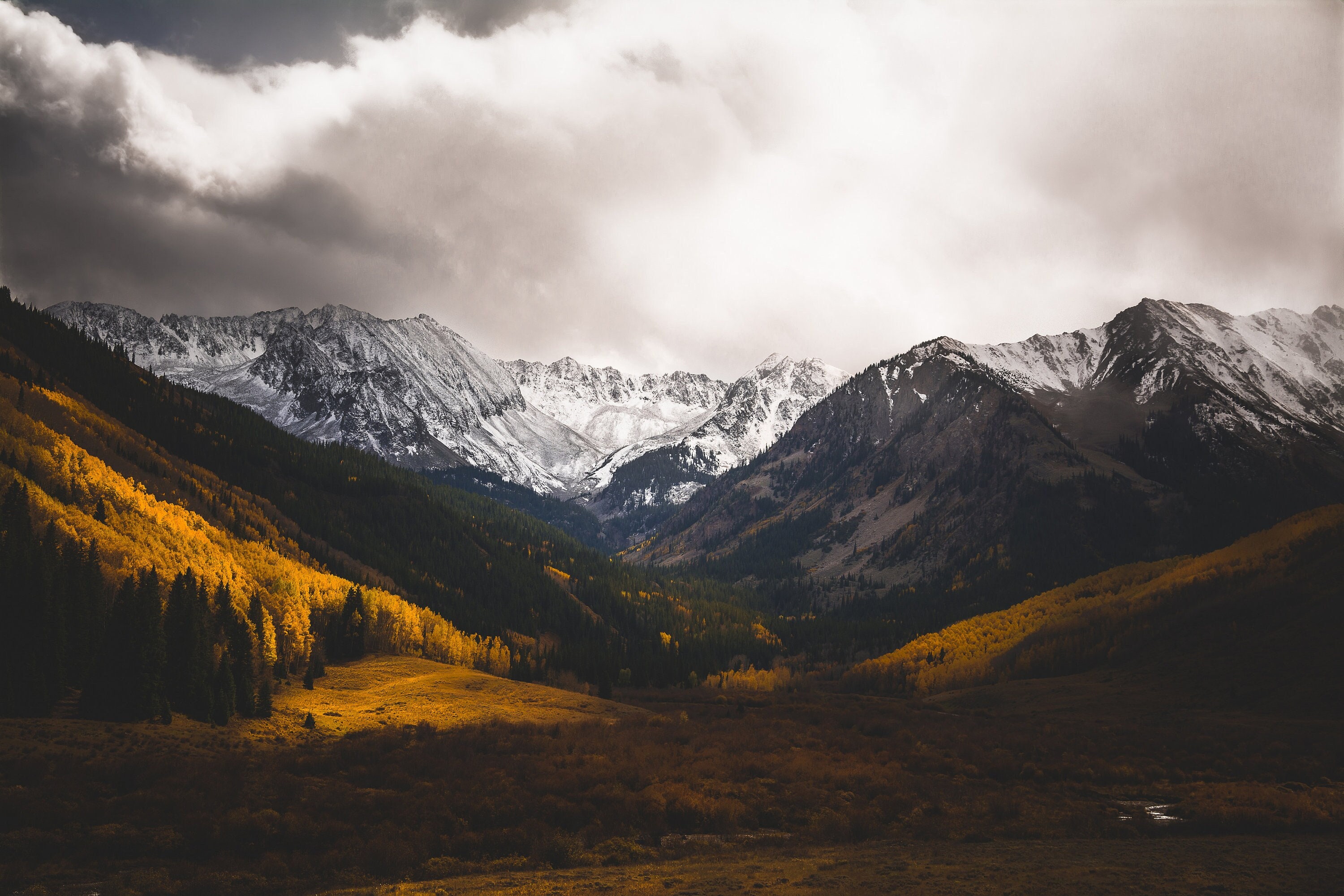 Mountains, Fall Aspen Trees, Snowy Mountains, Castle Creek Valley, Peaks, Mountain Art, Rustic Home Decor, Cabin Decor, Colorado Art