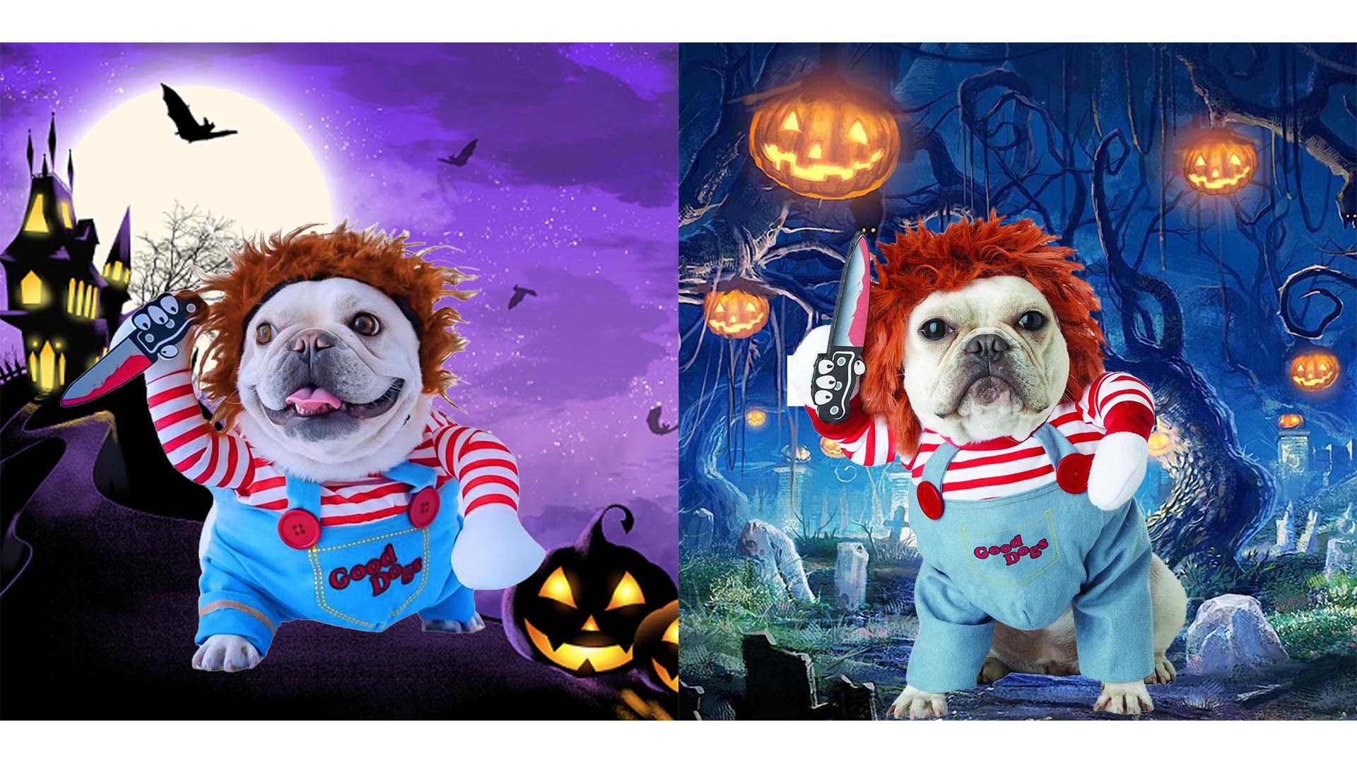 Amazon.com, Pet Deadly Doll Costume, Novelty Dog Halloween Cosplay Funny Outfit, Cute Clothes for Small Medium Large Dogs, Cats & Puppies, Christmas Party Costume Cool Scary & Spooky Apparel (XL)
