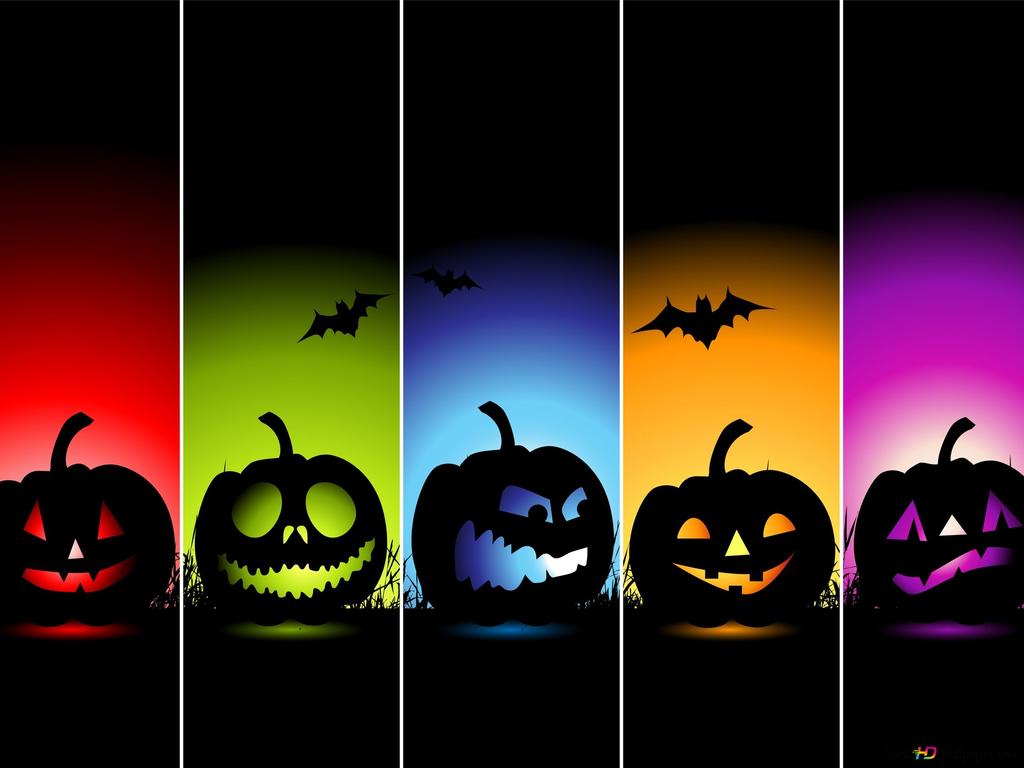 Pumpkins for silhouette halloween on yellow, red, green, blue, and 2K wallpaper download