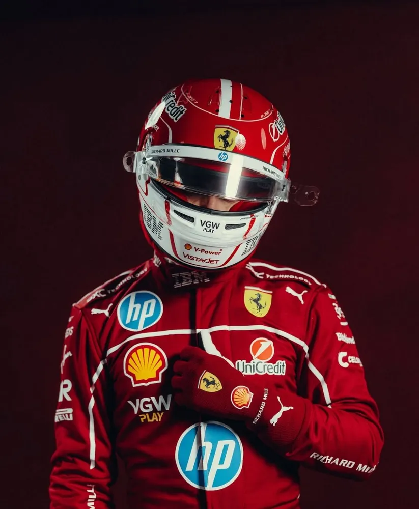 Charles Leclerc unveils his Ferrari helmet for 2025