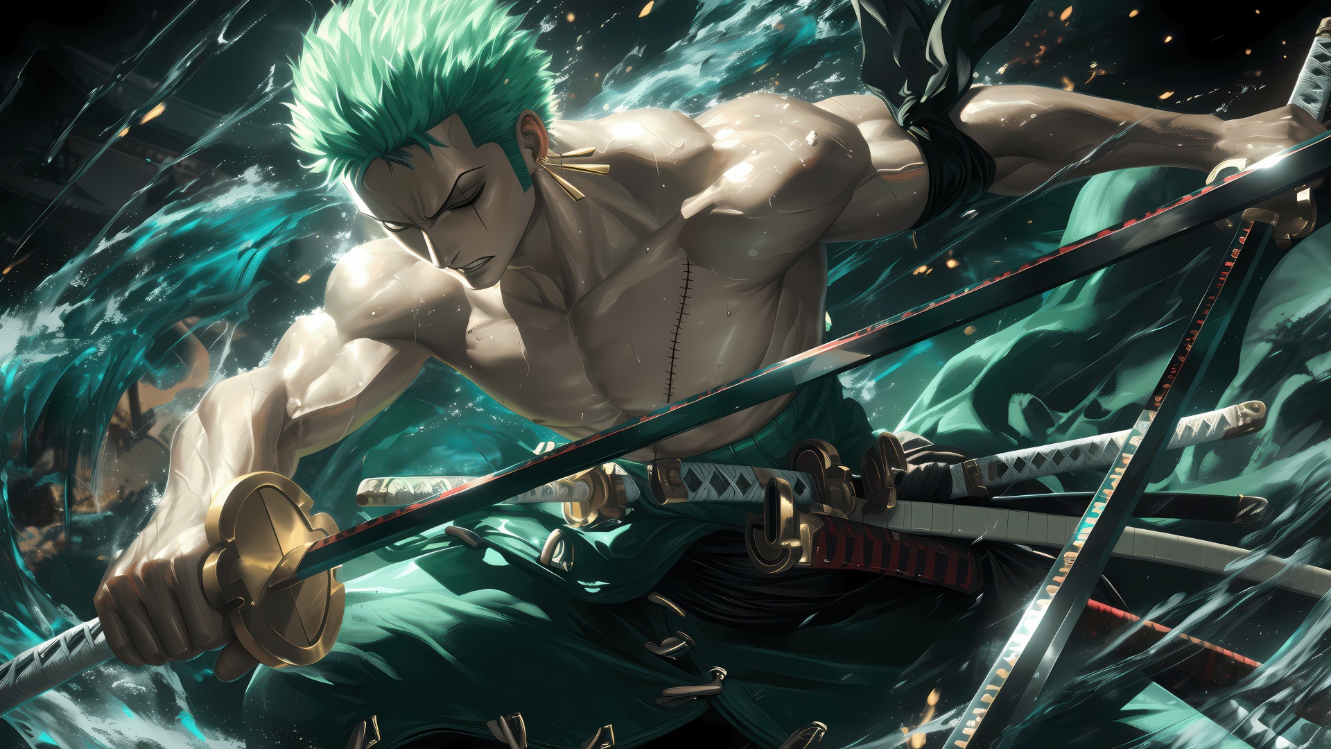 Roronoa Zoro Wallpaper 4K, Muscular, Powerful, Fierce
