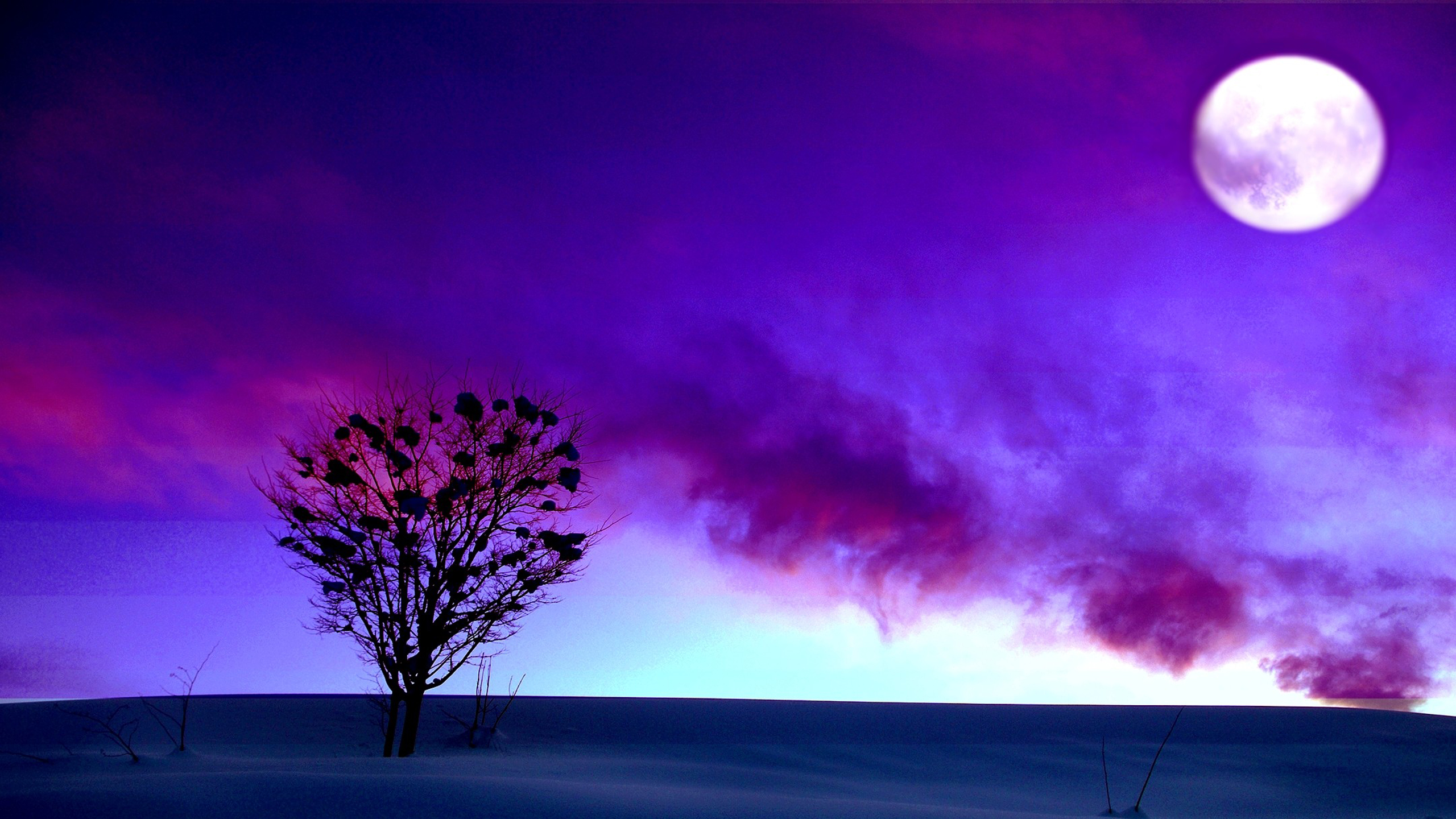 Purple Cloud With Moon During Night Time HD Purple Wallpaper