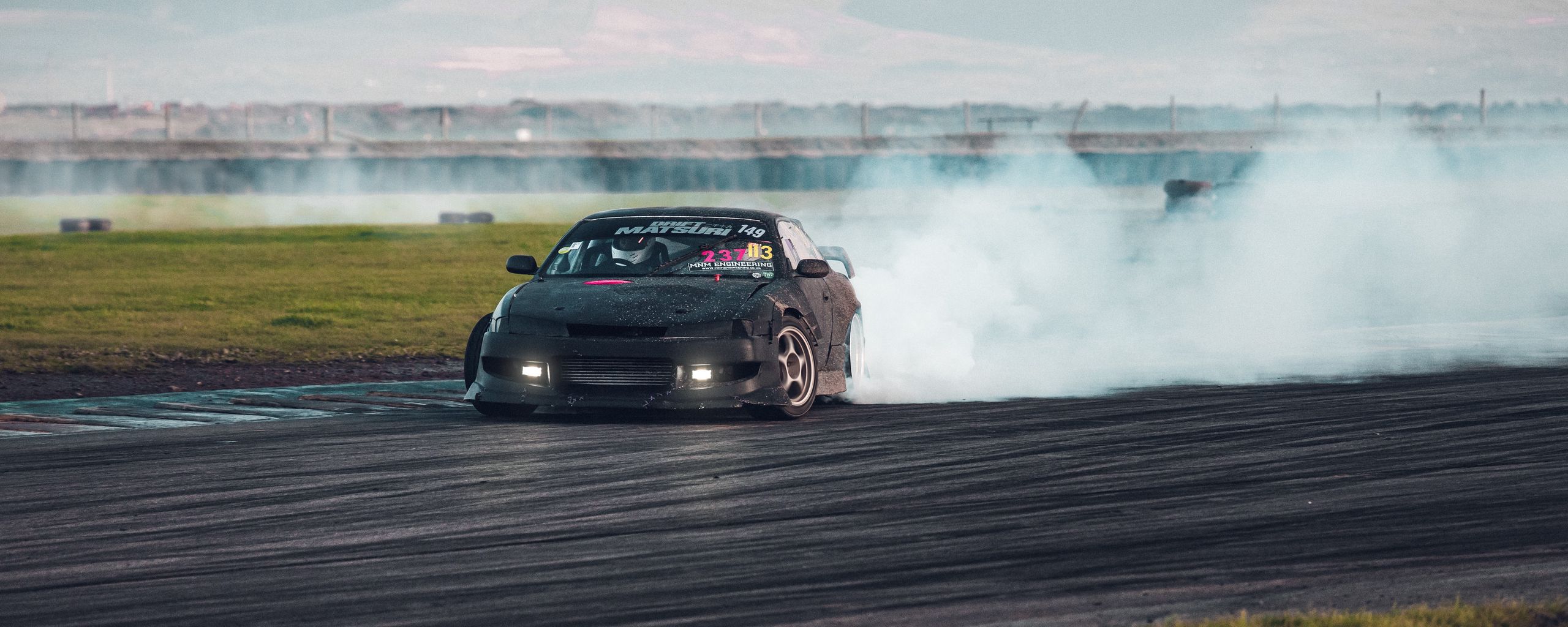 Download wallpaper 2560x1024 car, drift, smoke, extreme ultrawide monitor HD background