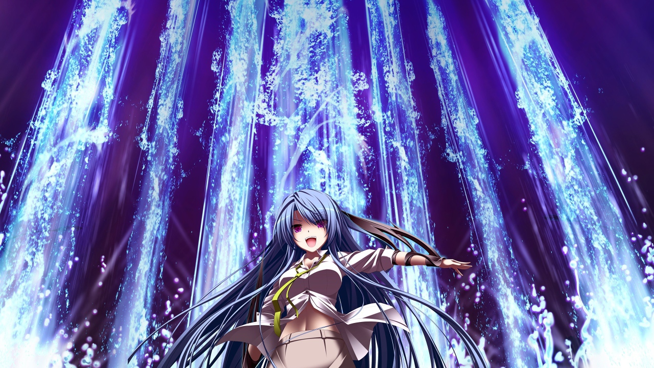 Anime girl near a waterfall, Still life in shades of gray Desktop wallpaper 1280x720