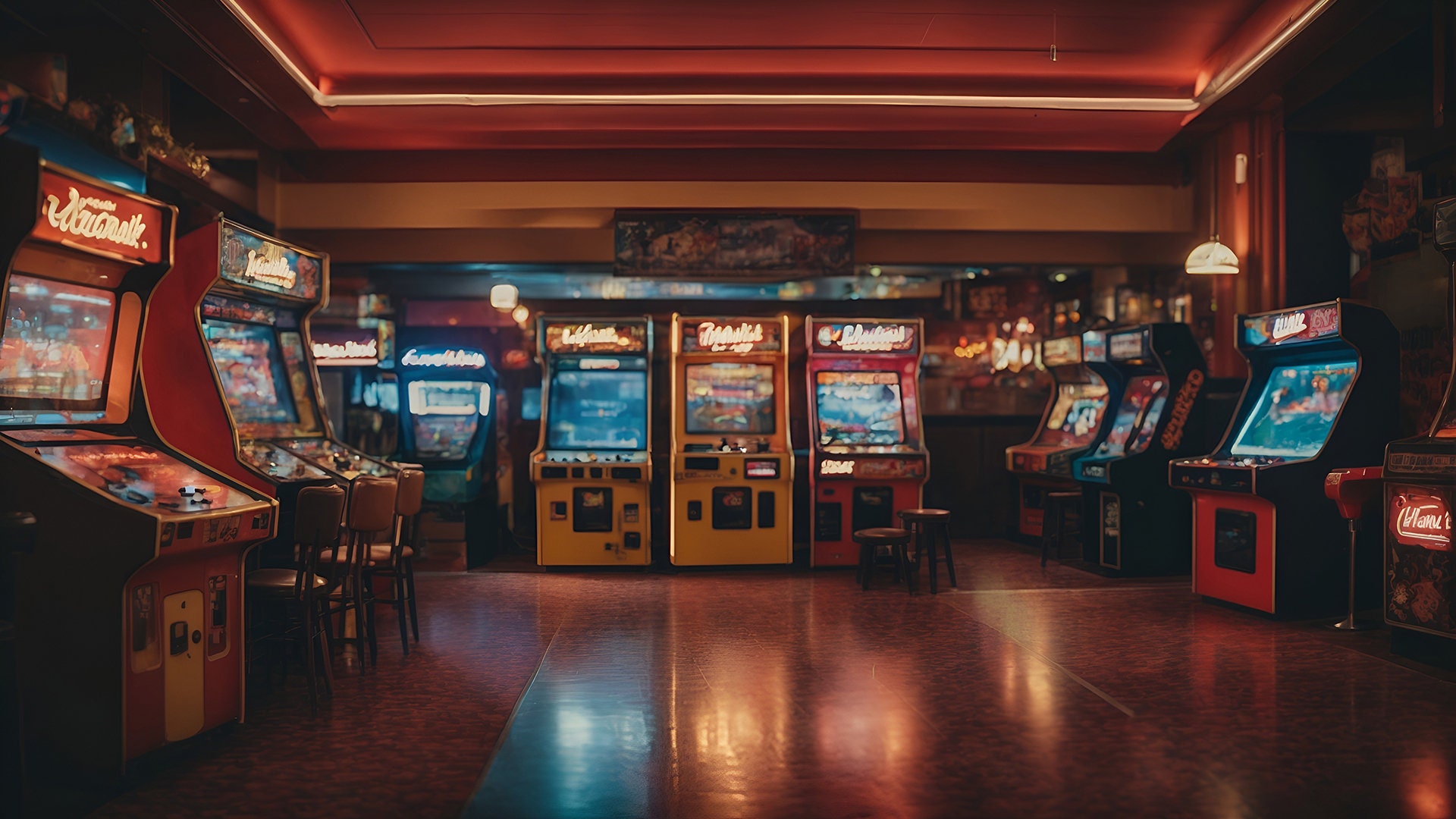 Cool 1980's Arcade Room Background for Zoom Meetings, Virtual Zoom Background for Microsoft Teams in a 16:9 ratio, Virtual Office Game Room