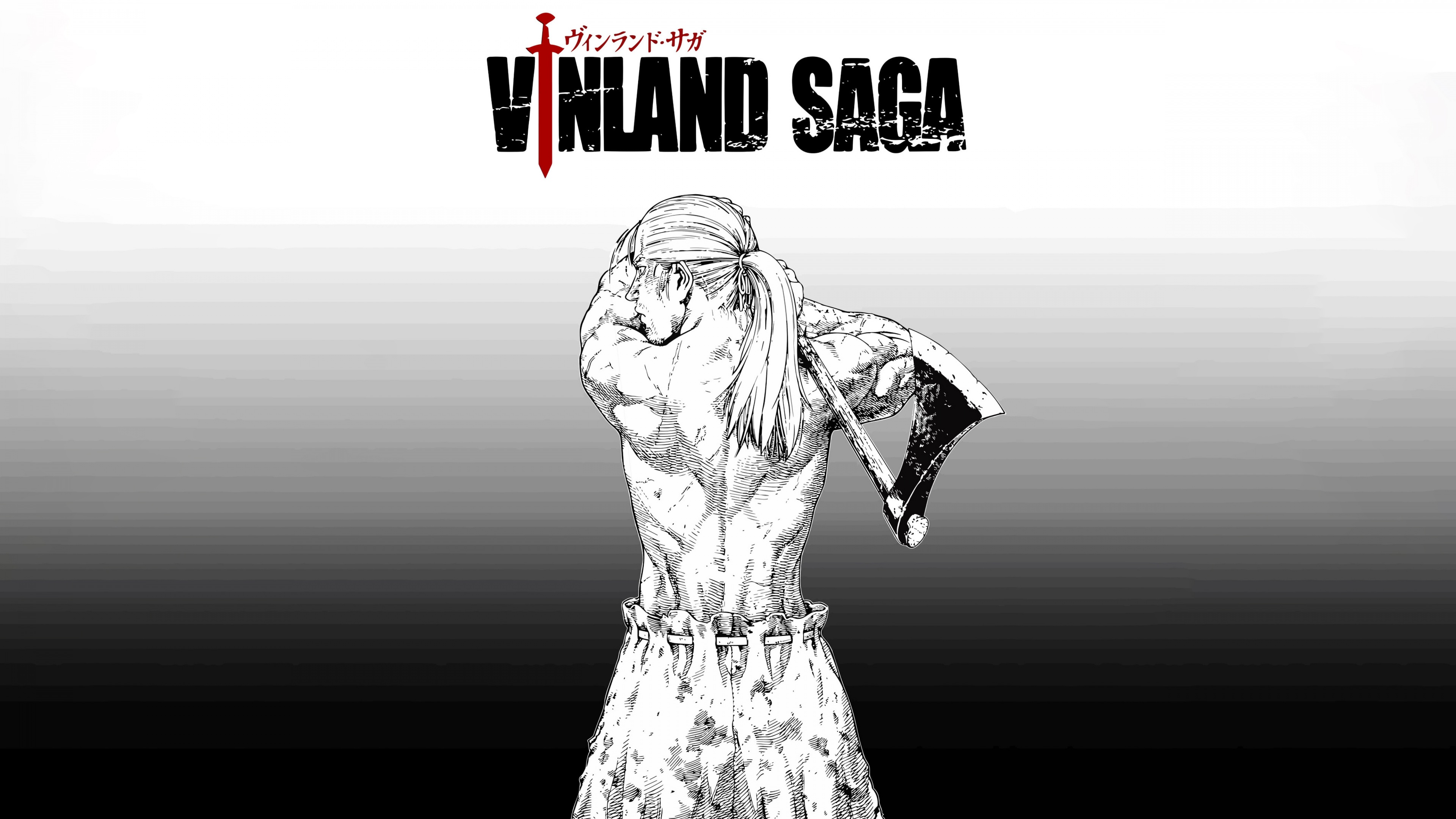 Vinland Saga Wallpaper 4K, 5K, Black and White, Thorfinn