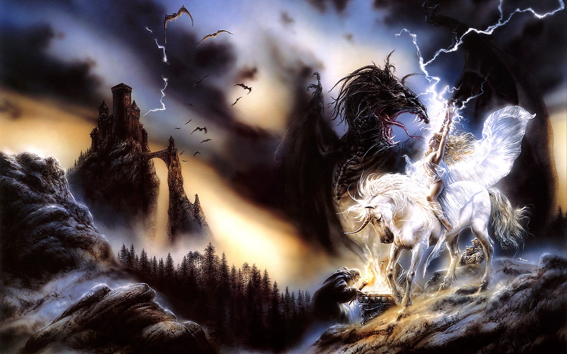 Epic Fantasy Unicorn: Stunning HD Wallpaper by Royo_Malefic_Memory in White