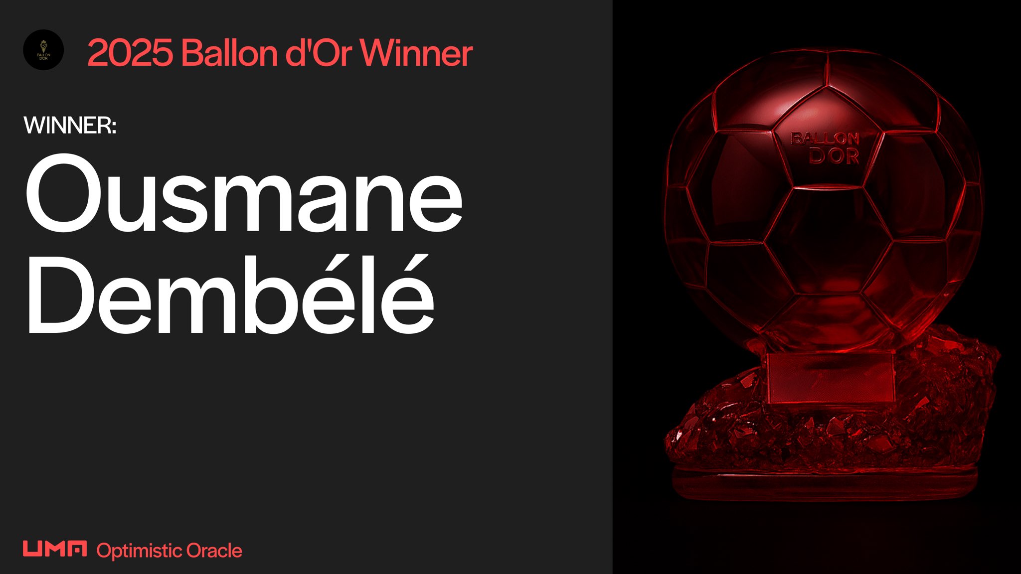 UMA Ballon d'Or Winner: Ousmane Dembélé Polymarket volume: $28M+ Secured