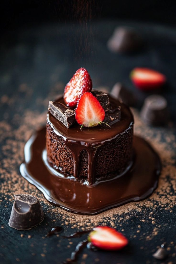 Dark Chocolate Cake with Strawberry, Dark Chocolate Cake