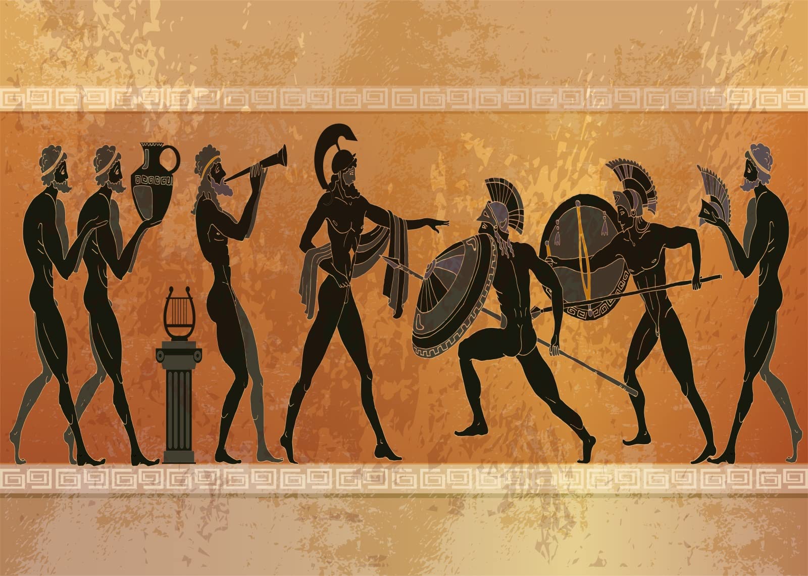 Amazon.com, Loccor Fabric 7x5ft Ancient Greece Warrior Backdrop Ancient Greek Mythology Backdrop Black Figure Pottery Warriors Figures Spartans Gods Background Greek Theme Party Decorations Photo Props Wallpaper