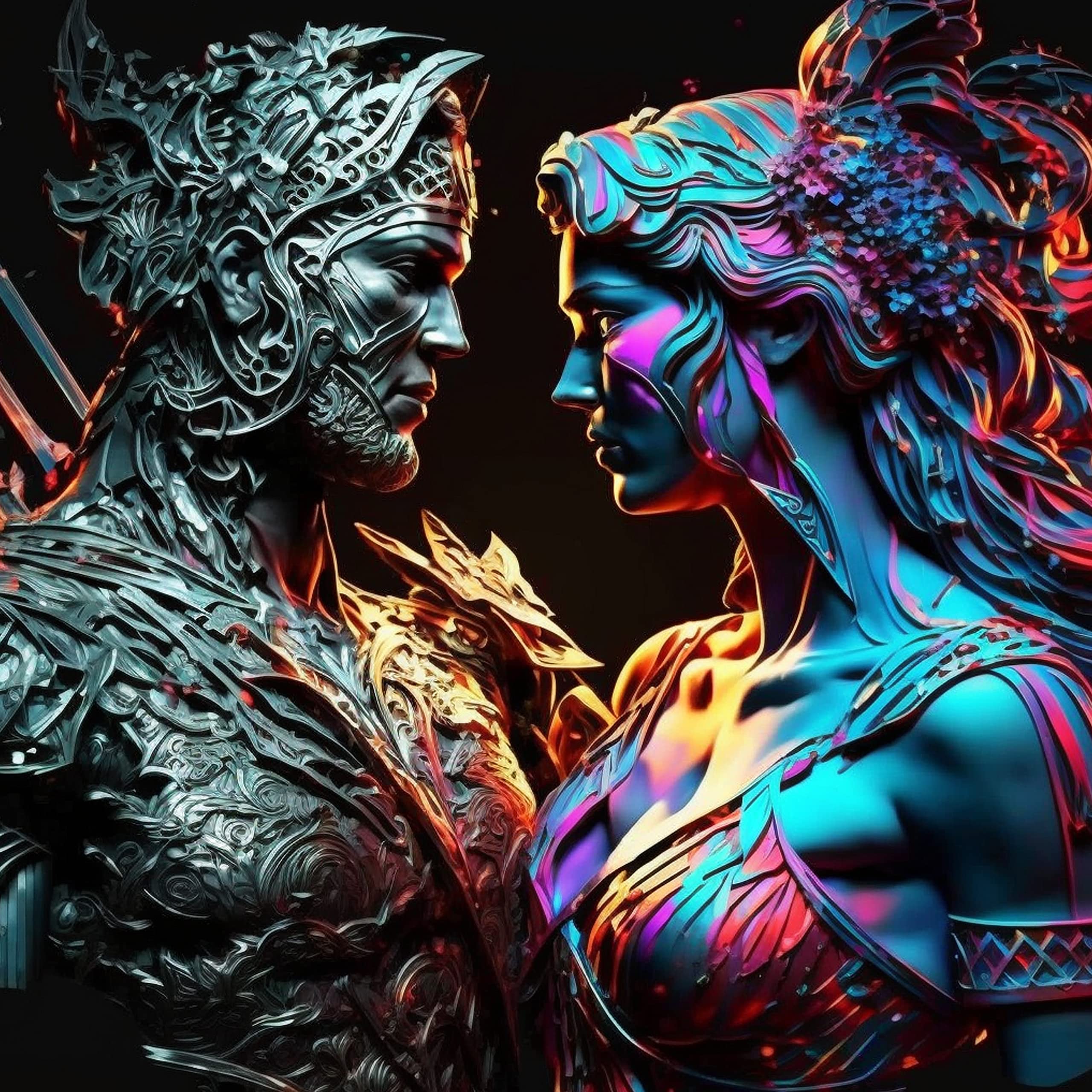 Ares and Aphrodite Colourful Painting Art Wallpaper Mythology God of War and Goddes of Beauty and Love Mural Decor and One Piece (Peel and Stick, A4 Sample)