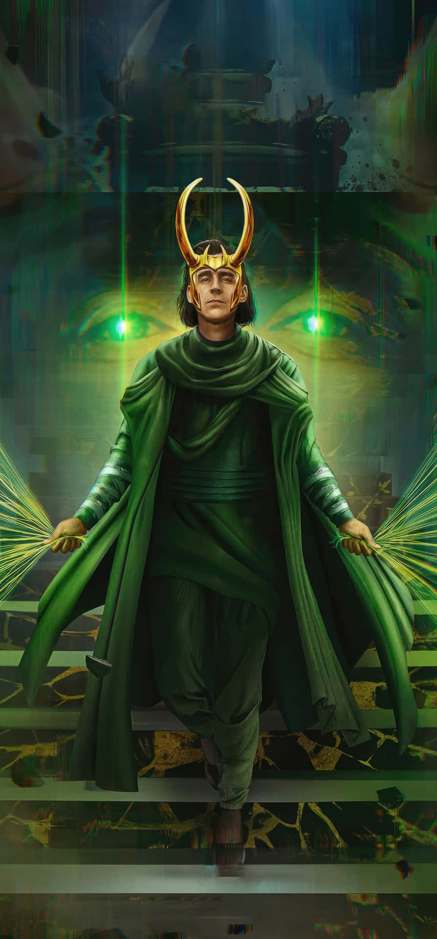 Download Lokiin Greenwith Golden Horns Wallpaper
