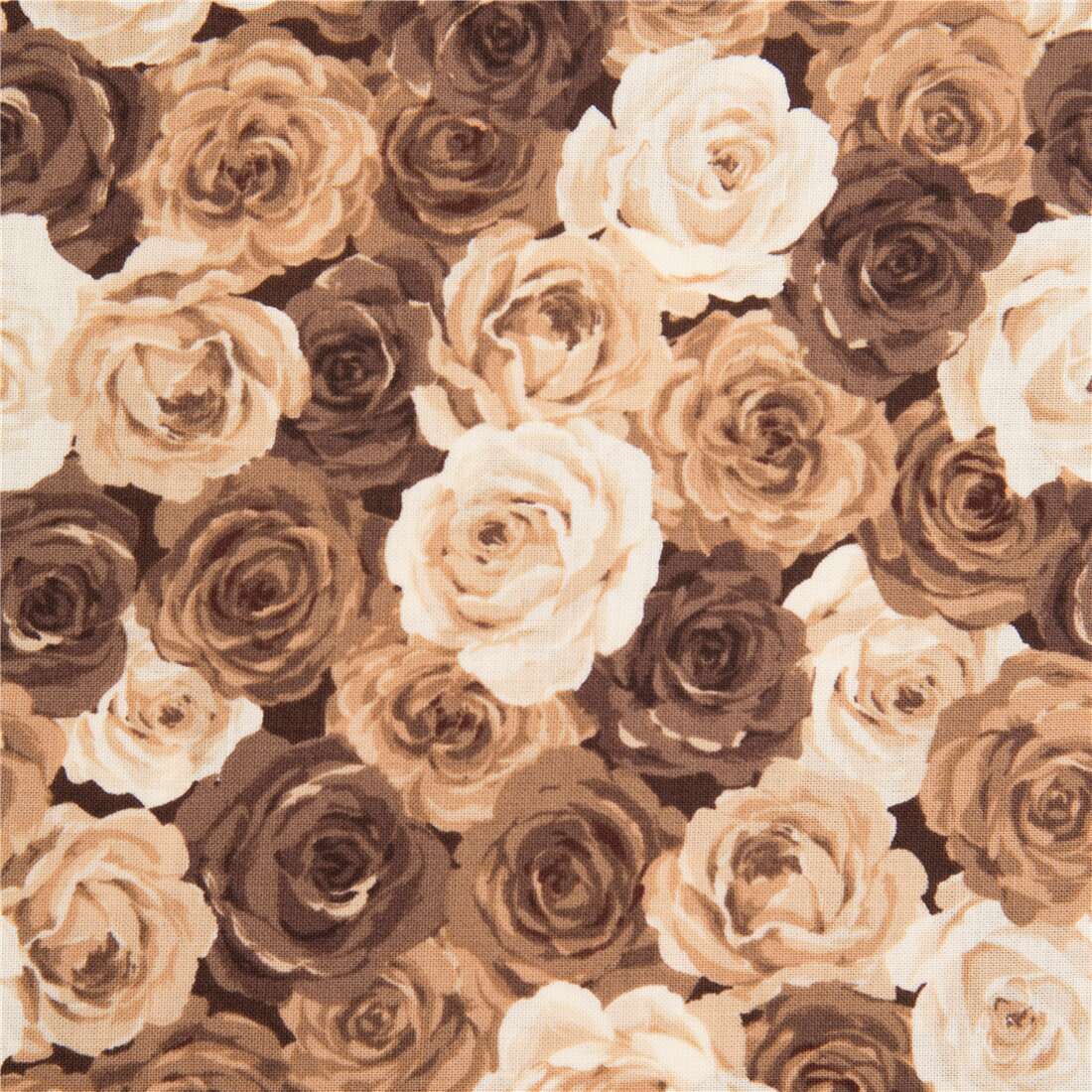 Warm Sepia Overlapping Roses Fabric