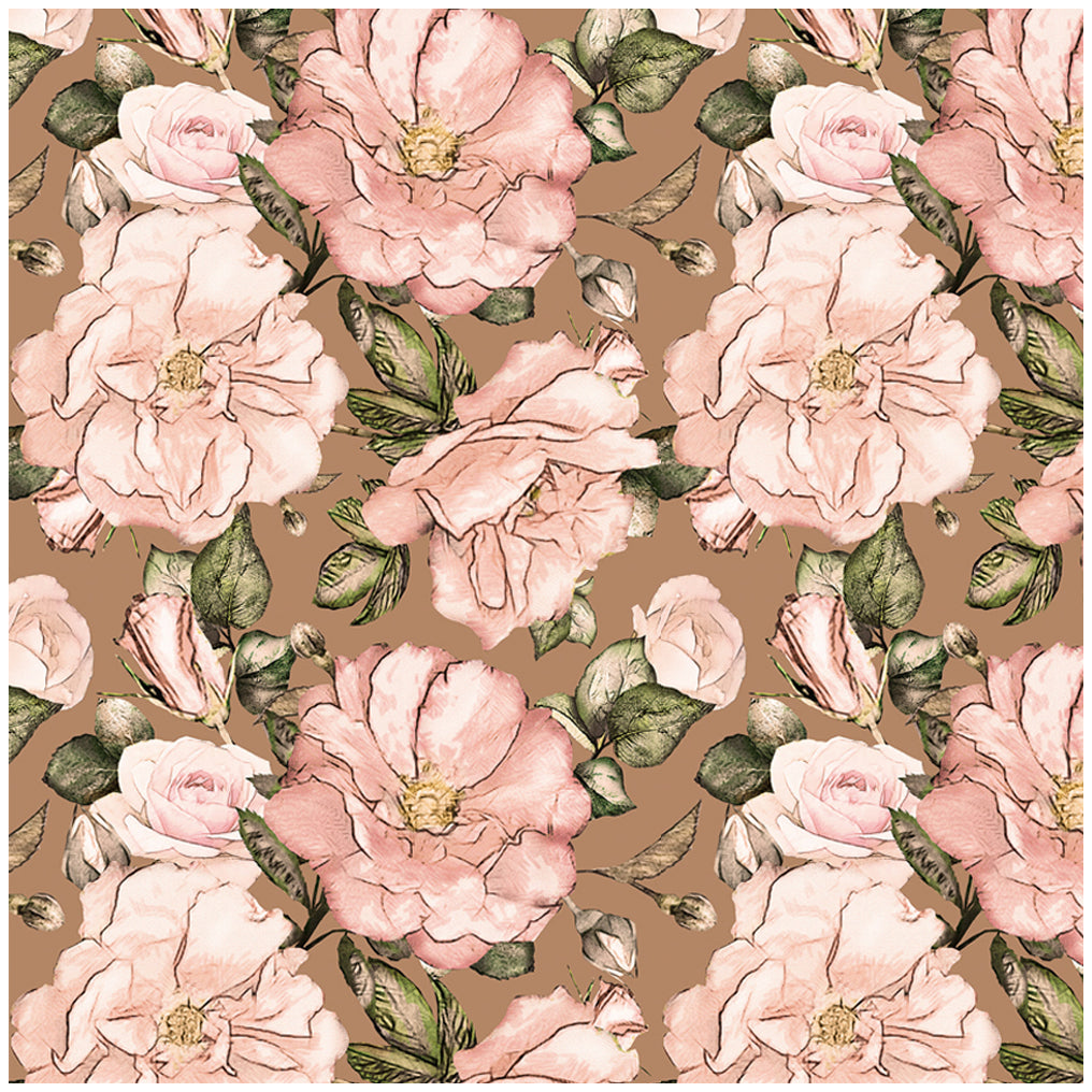Vintage Pink and Brown Floral Wallpaper