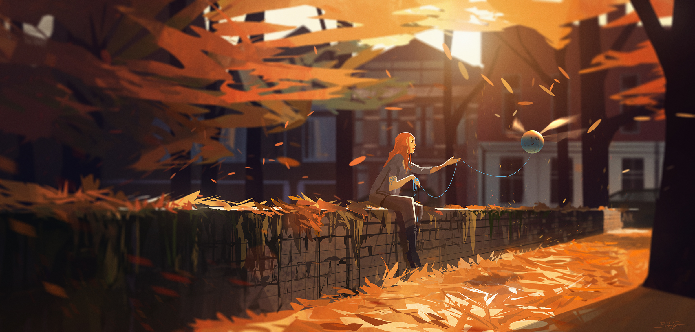 Autumn Glow: Original Anime HD Wallpaper in Vibrant Hues