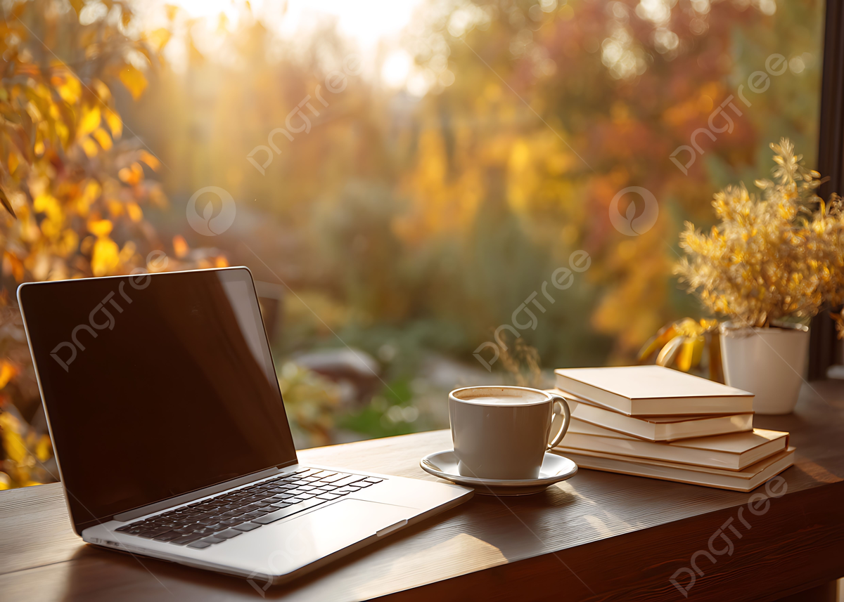 Cozy Workspace In Autumn With Laptop Books And Warm Coffee Scene, Cozy, Workspace, Autumn Background Image And Wallpaper for Free Download