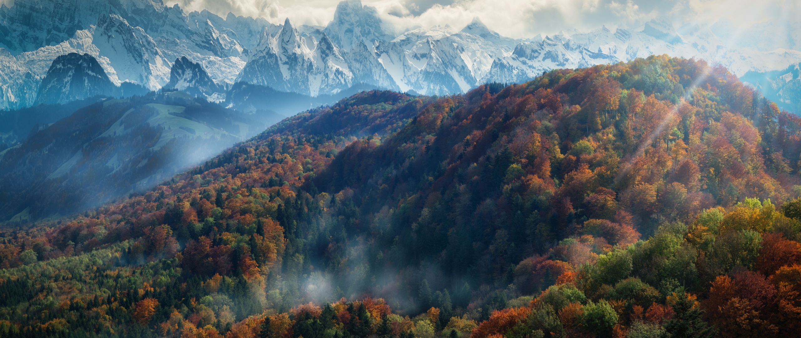 Alps mountains Wallpaper 4K, Autumn, Snow covered