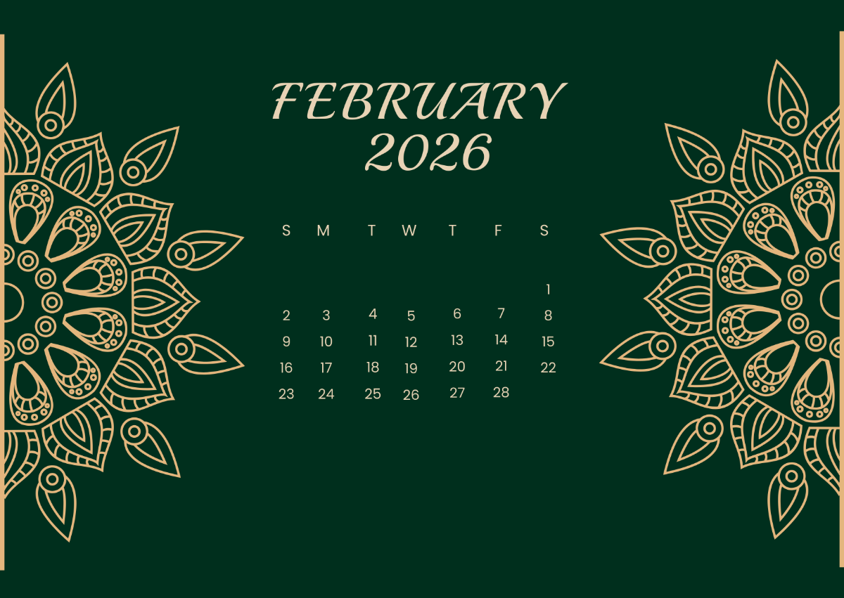 Free February 2026 Mandala Calendar to Edit Online