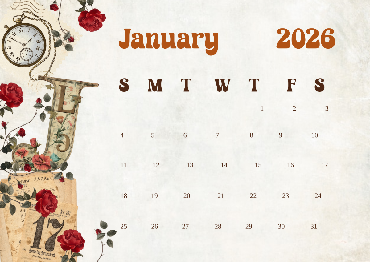 Free Vintage January 2026 Calendar to Edit Online