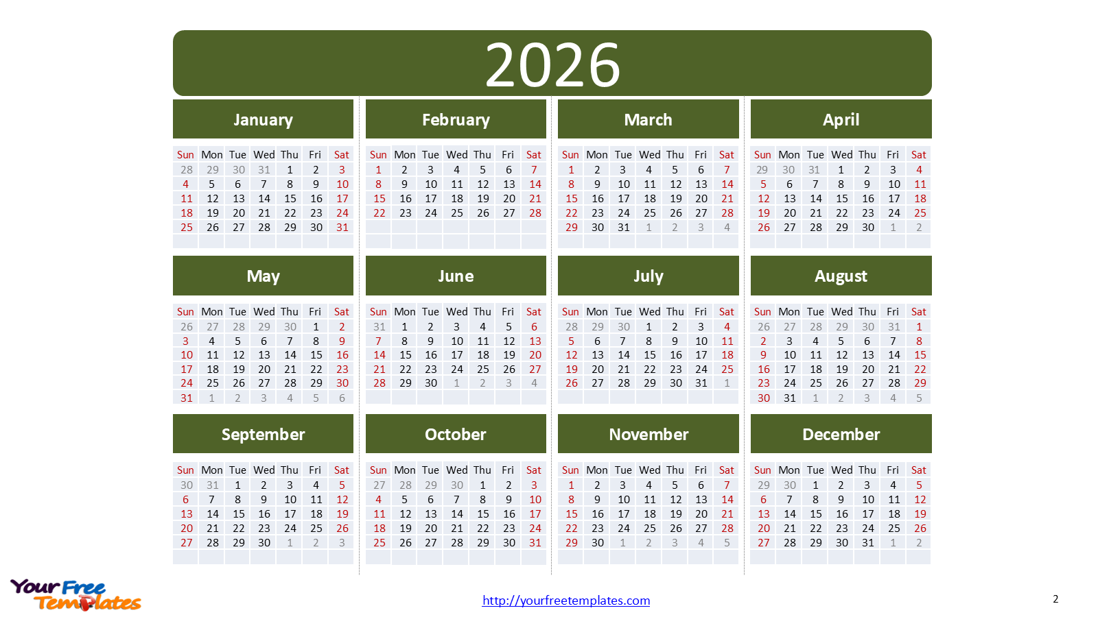 Plan Ahead with the 2026 Calendar Printable PowerPoint